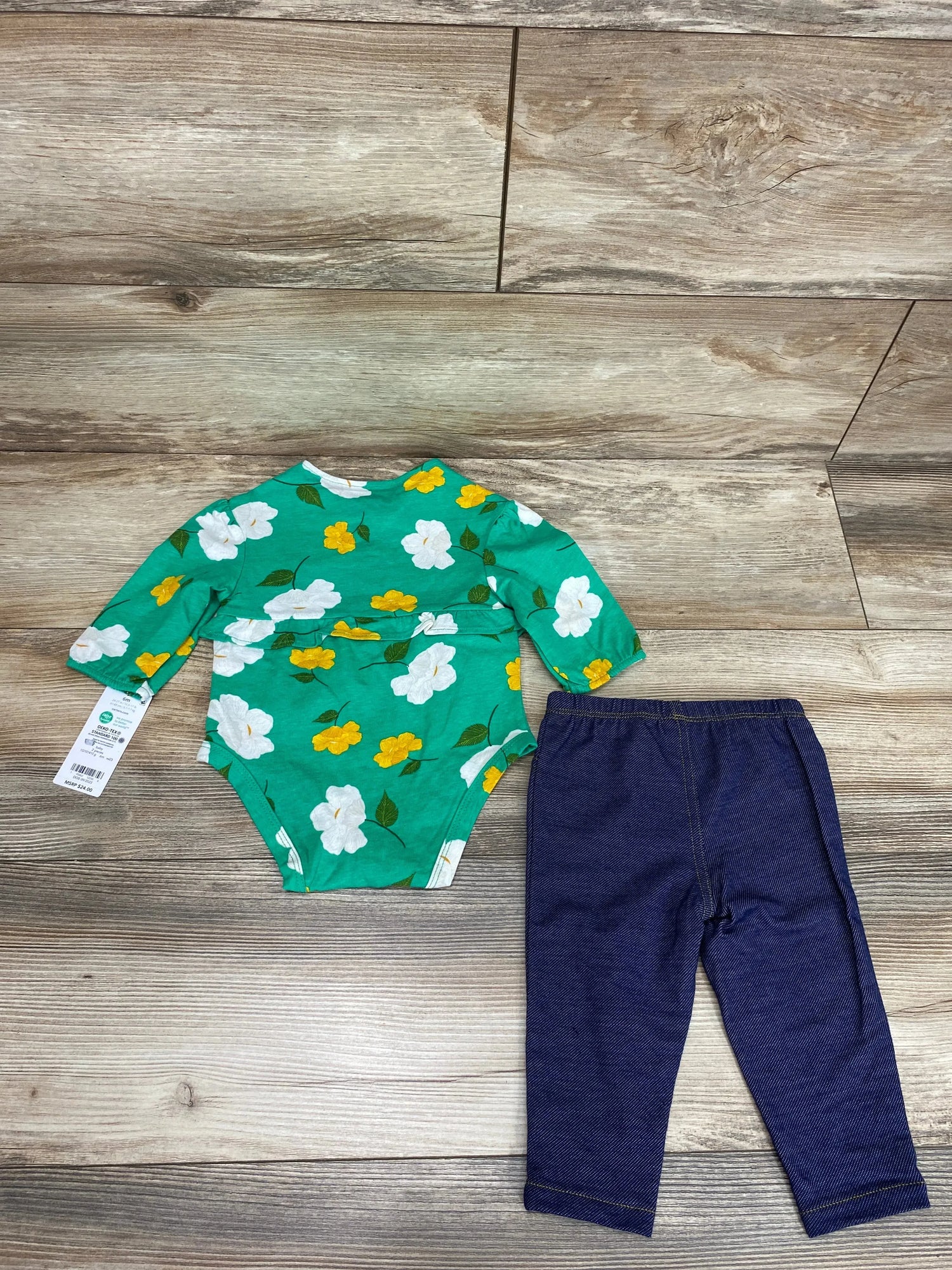 NEW Carter's 2pc Floral Bodysuit & Leggings Green sz 6m - Me n Mommy To Be