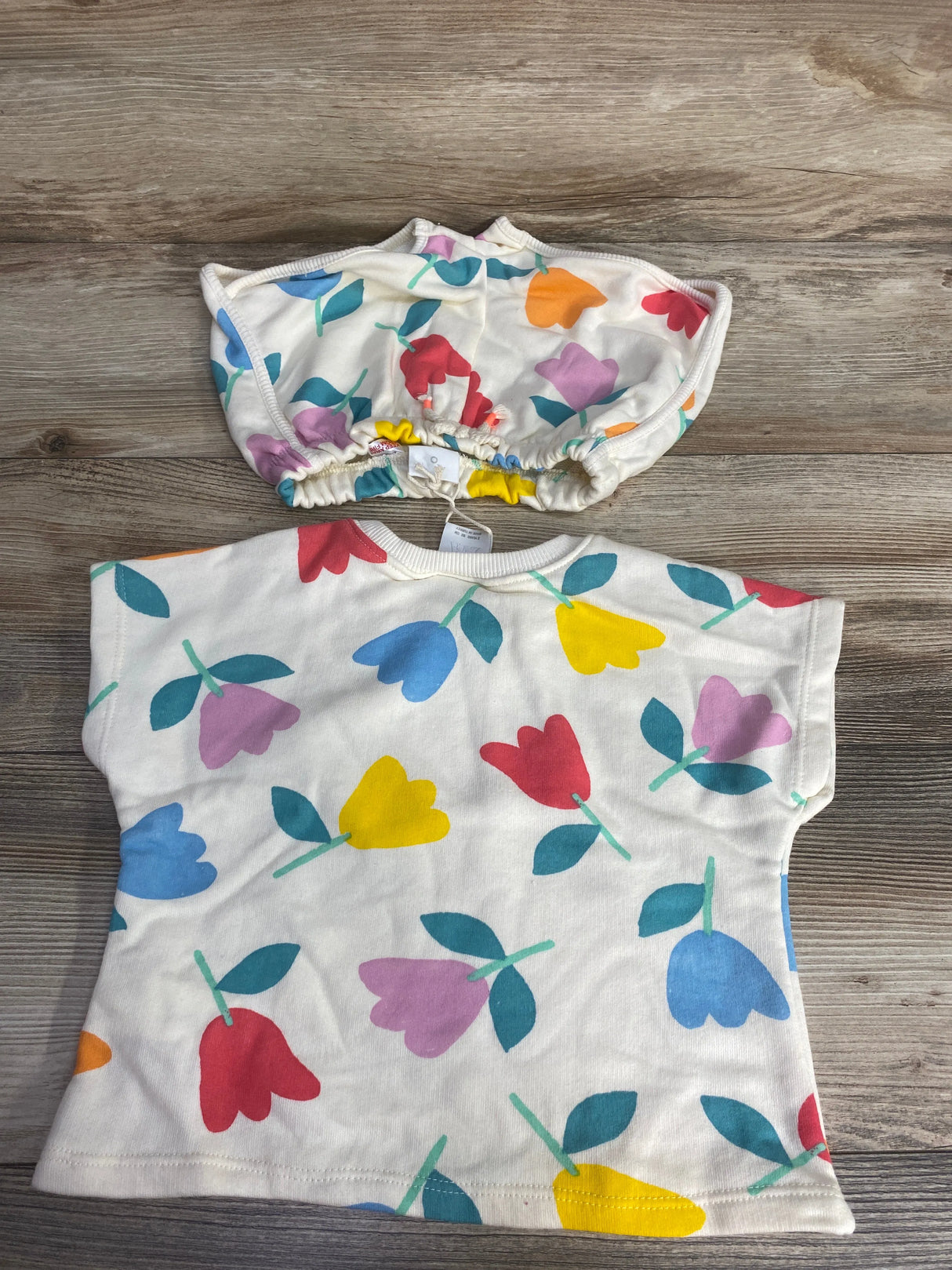 NEW Zara 2pc Tulip Short Sleeve Sweatshirt & Shorts Set Ivory sz 2T