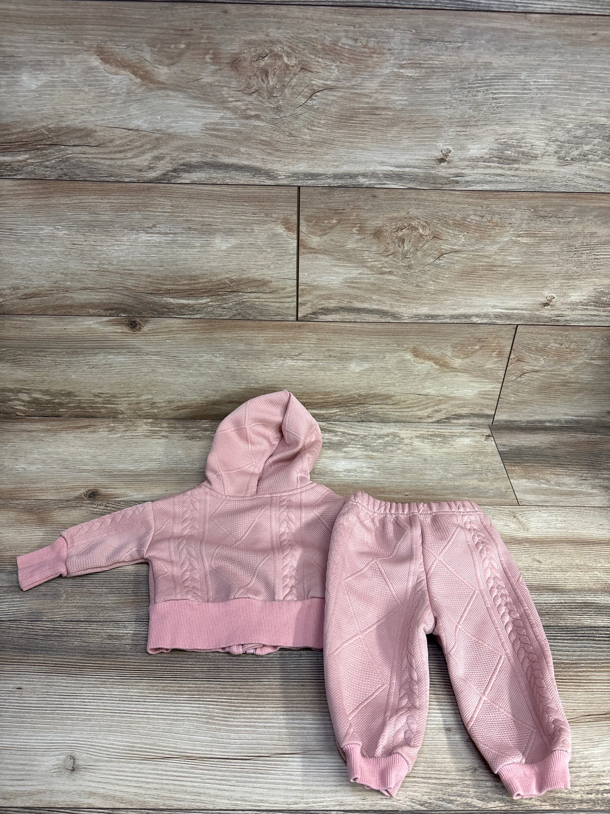 2pc Textured Full Zip Jacket & Bottoms Set Rose Gold sz 3-6m