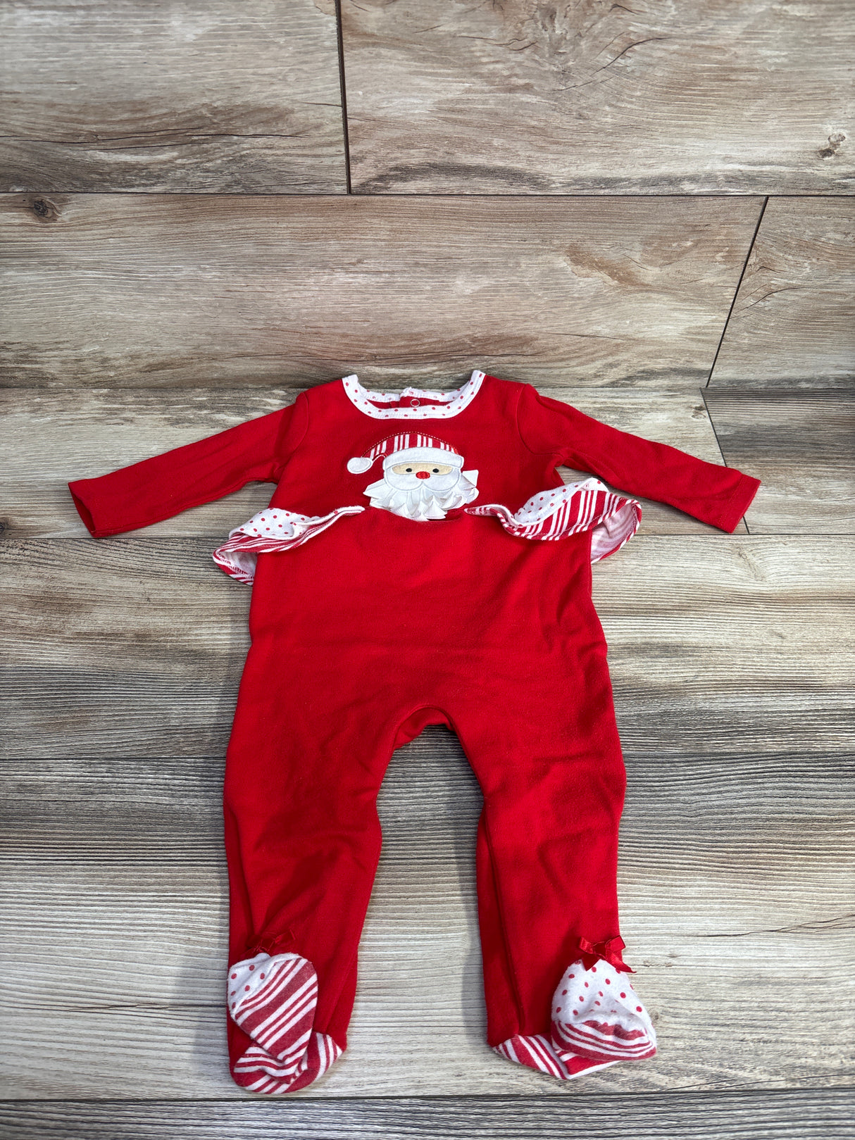 Baby Essentials Ruffled Santa Coverall Red sz 9m