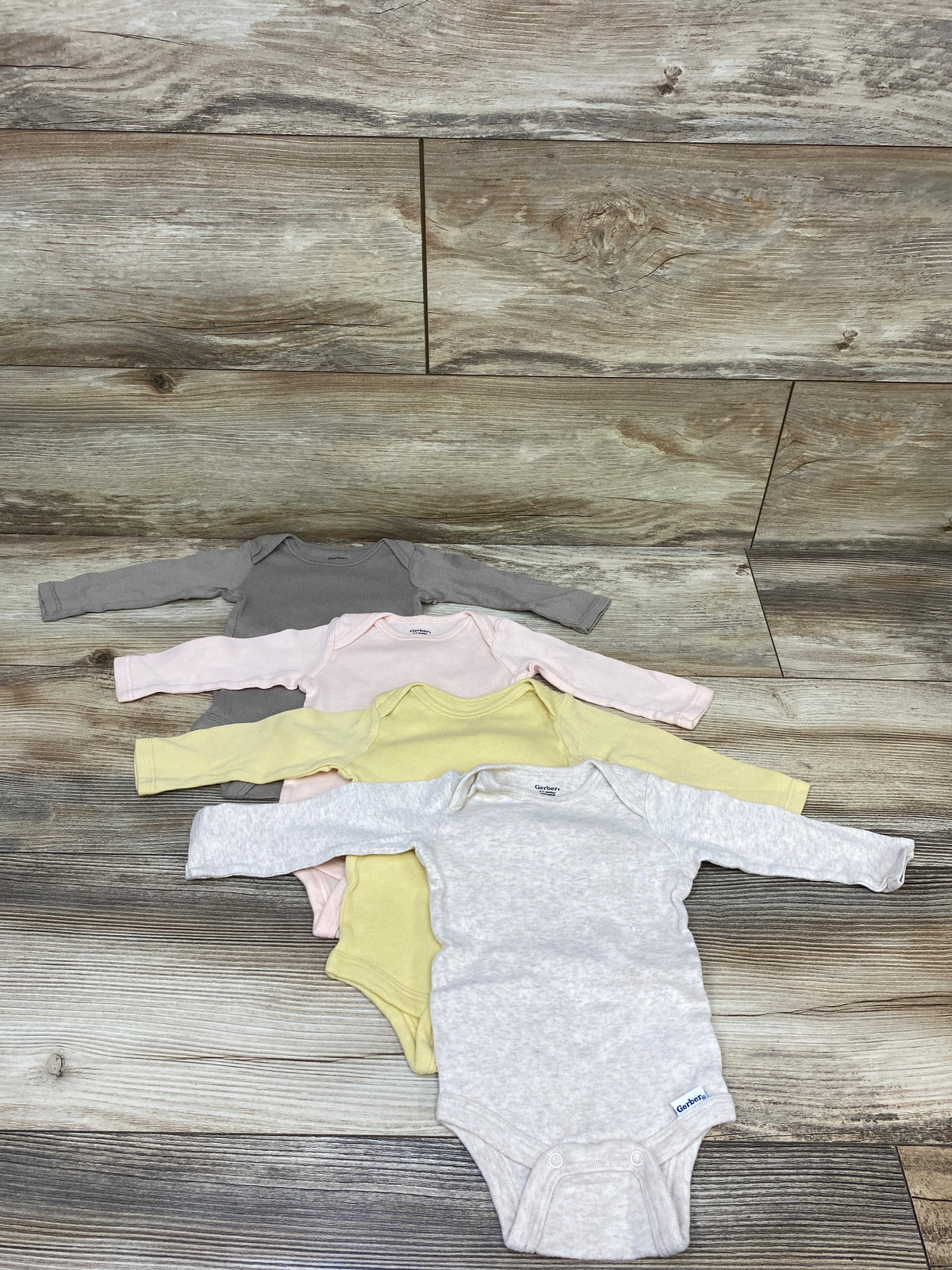 Gerber 4pk Long Sleeve Bodysuit Set Beige sz 0-3m