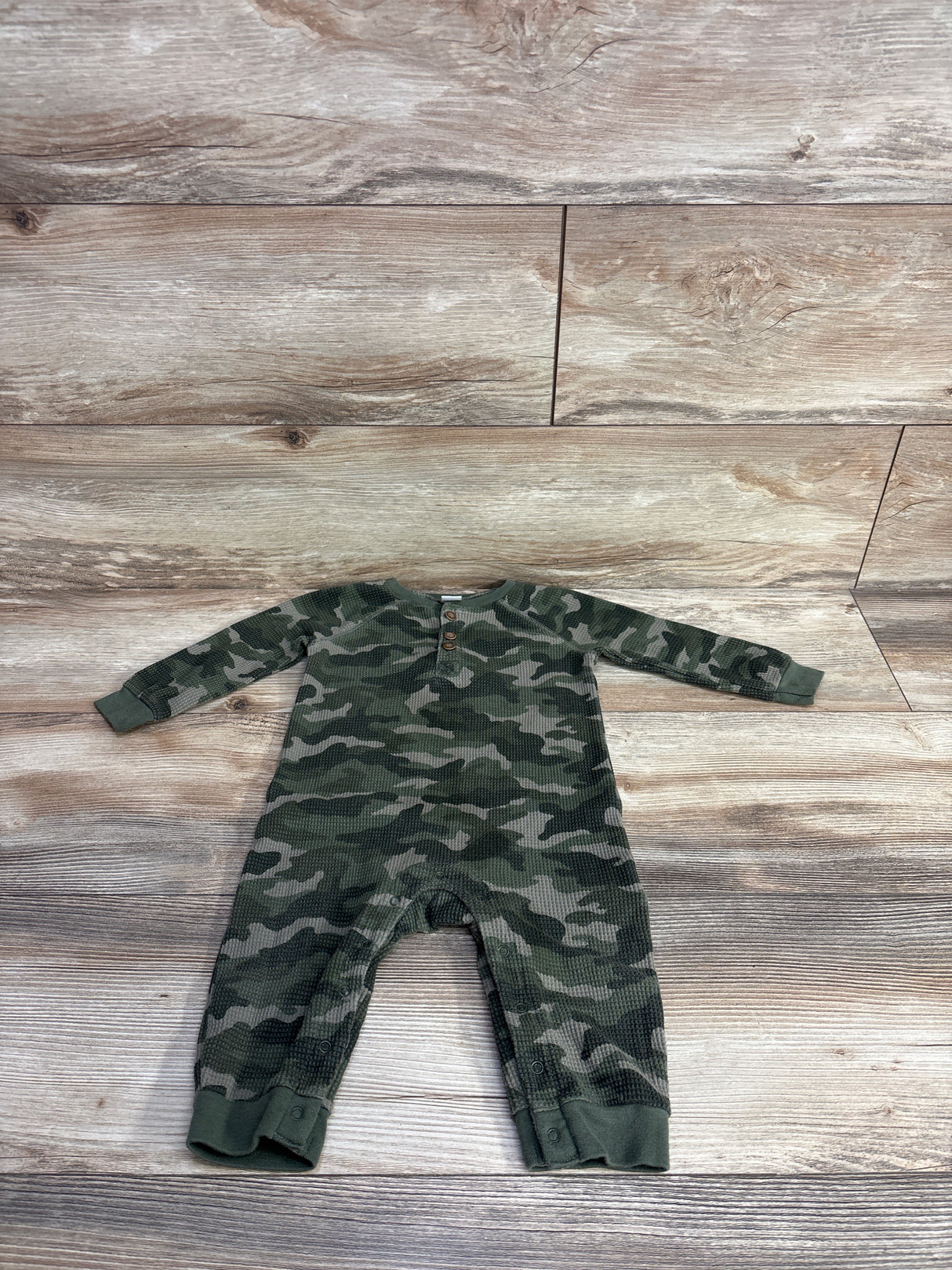 Old Navy Waffle Knit Camo Coverall Green sz 12-18m