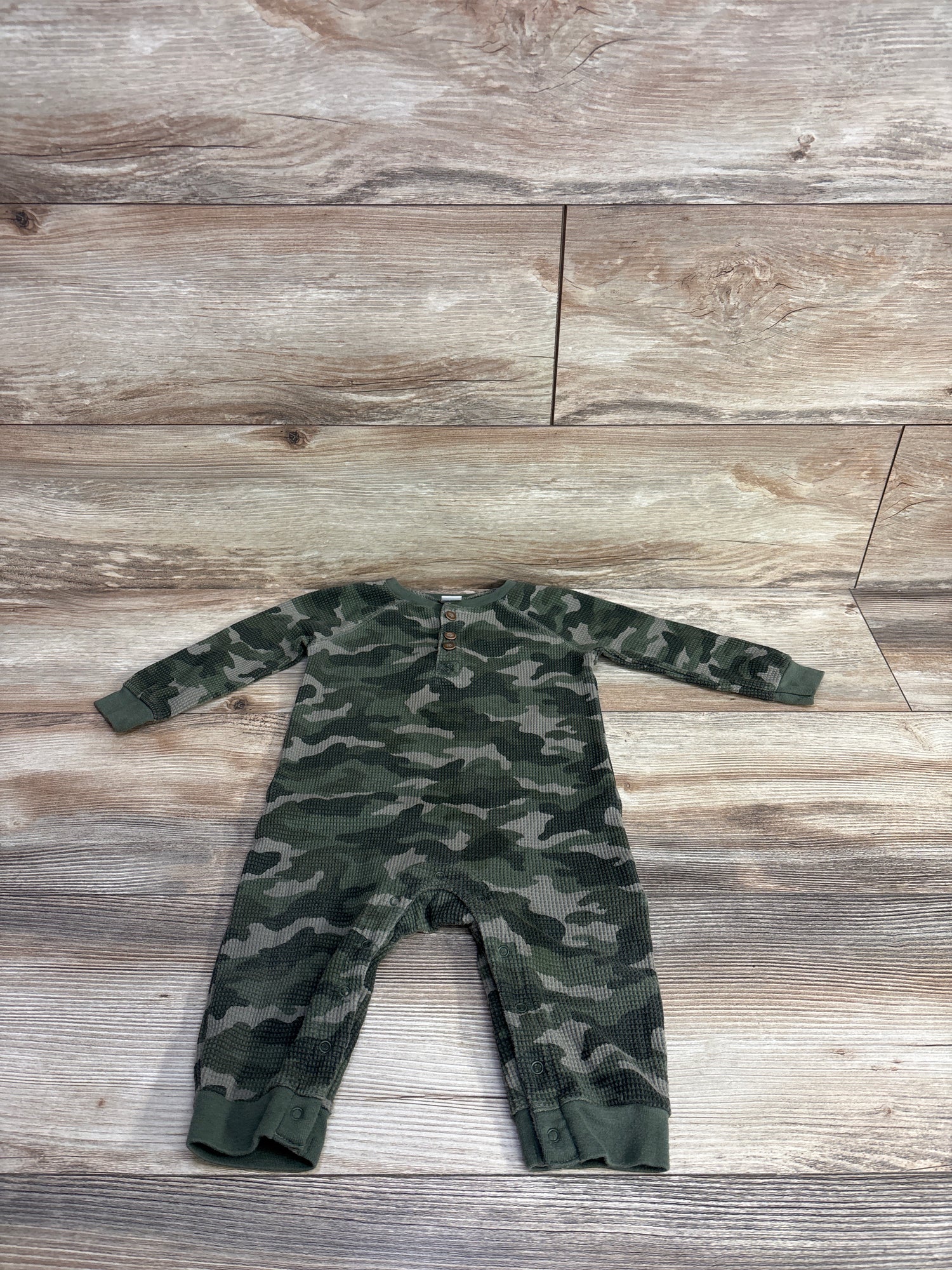 Old Navy Waffle Knit Camo Coverall Green sz 12-18m