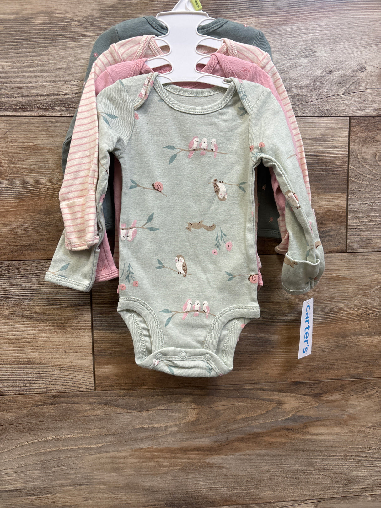 NEW Carter's 4pk Long Sleeve Bodysuits Green sz 3m