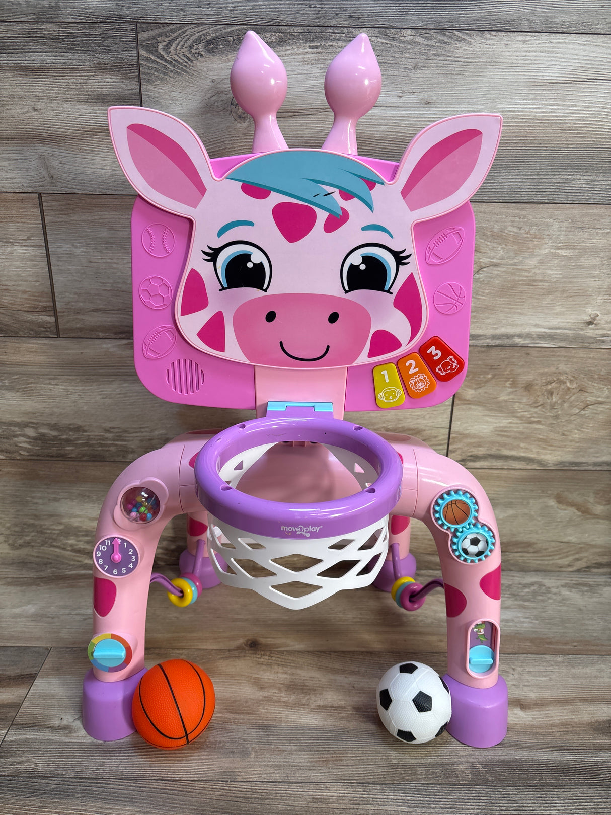 Move2Play Giraffe Basketball Hoop & Soccer Goal Activity Center - Pink