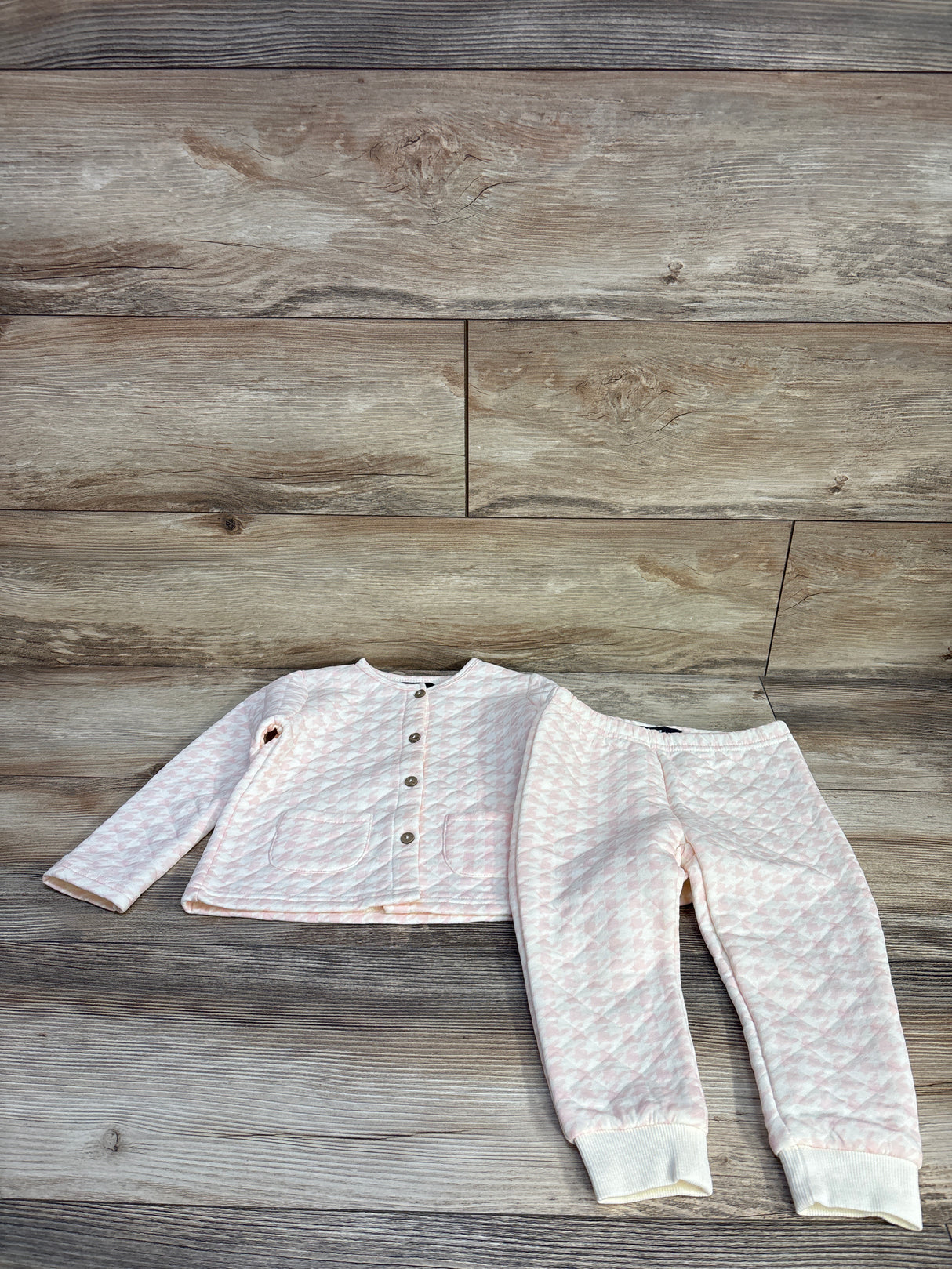 7 For All Mankind 2pc Quilted Houndtooth Cardigan & Pants Set White sz 24m