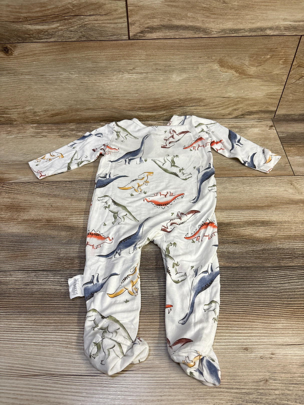Milkberry Bamboo Henley Dinosaur Footie White sz 3-6m