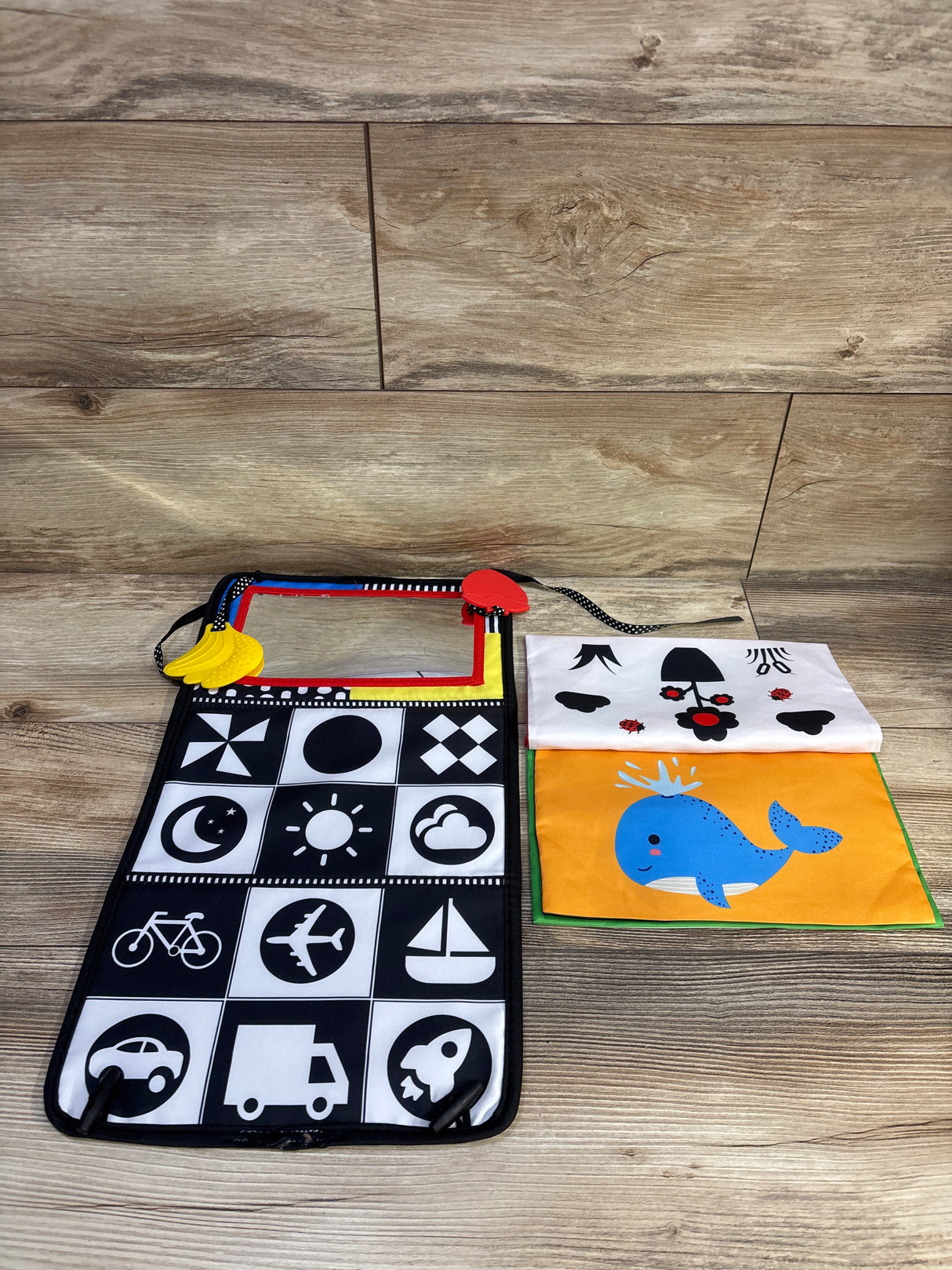 Thremhoo High Contrast Tummy Time Mirror with Teethers and Soft Crinkle Book