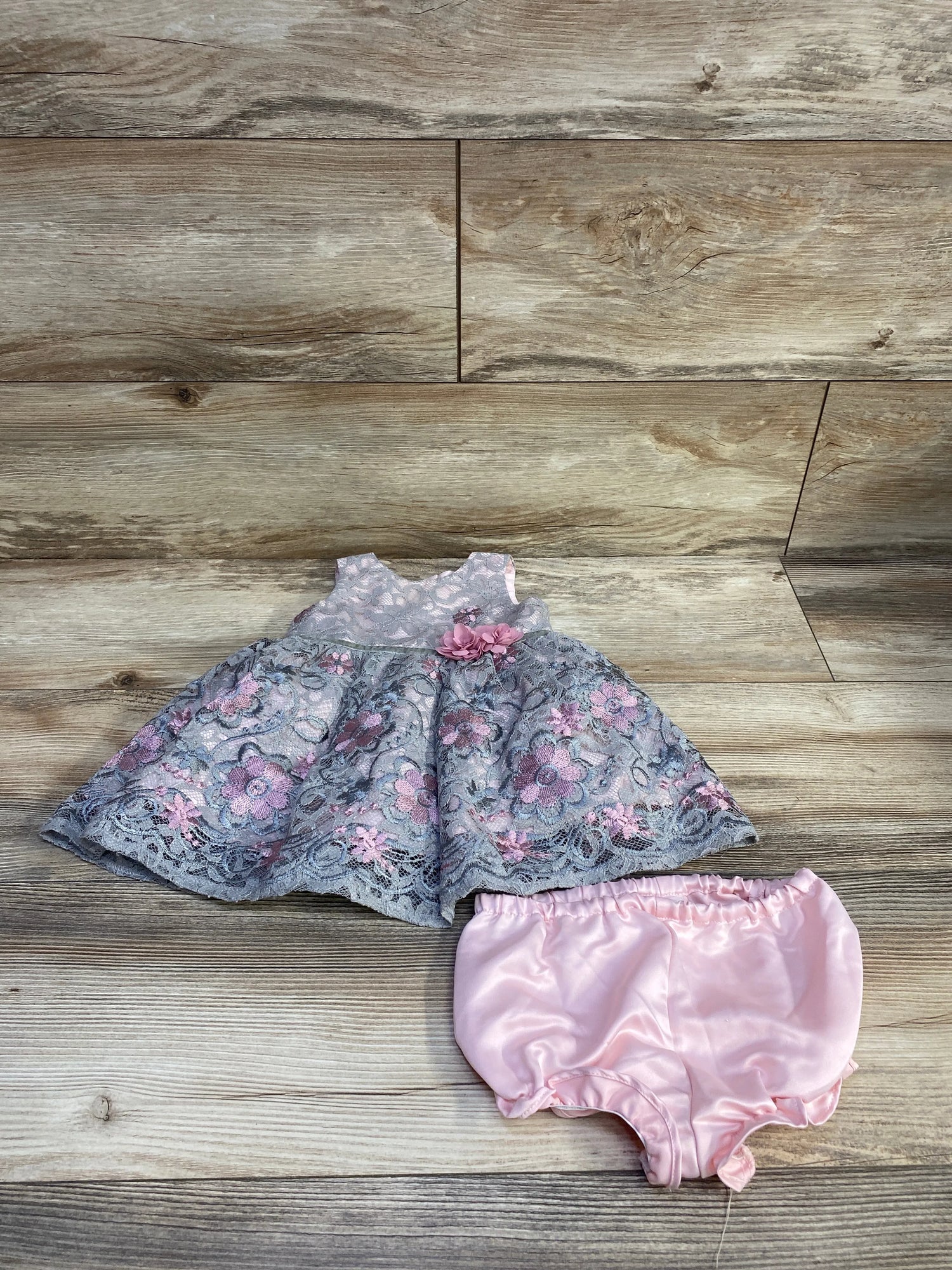 Laura Ashley 2pc Lace Floral Dress & Bloomers Grey sz 3-6m - Me n Mommy To Be