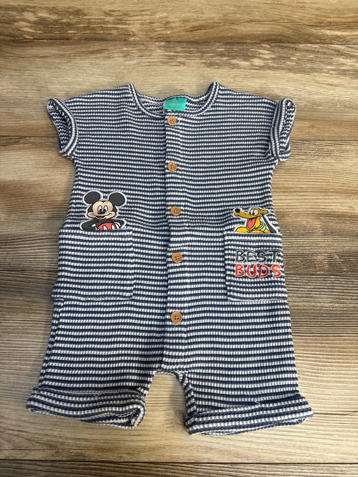 Disney Baby Striped Waffle Knit Romper Blue sz 12m