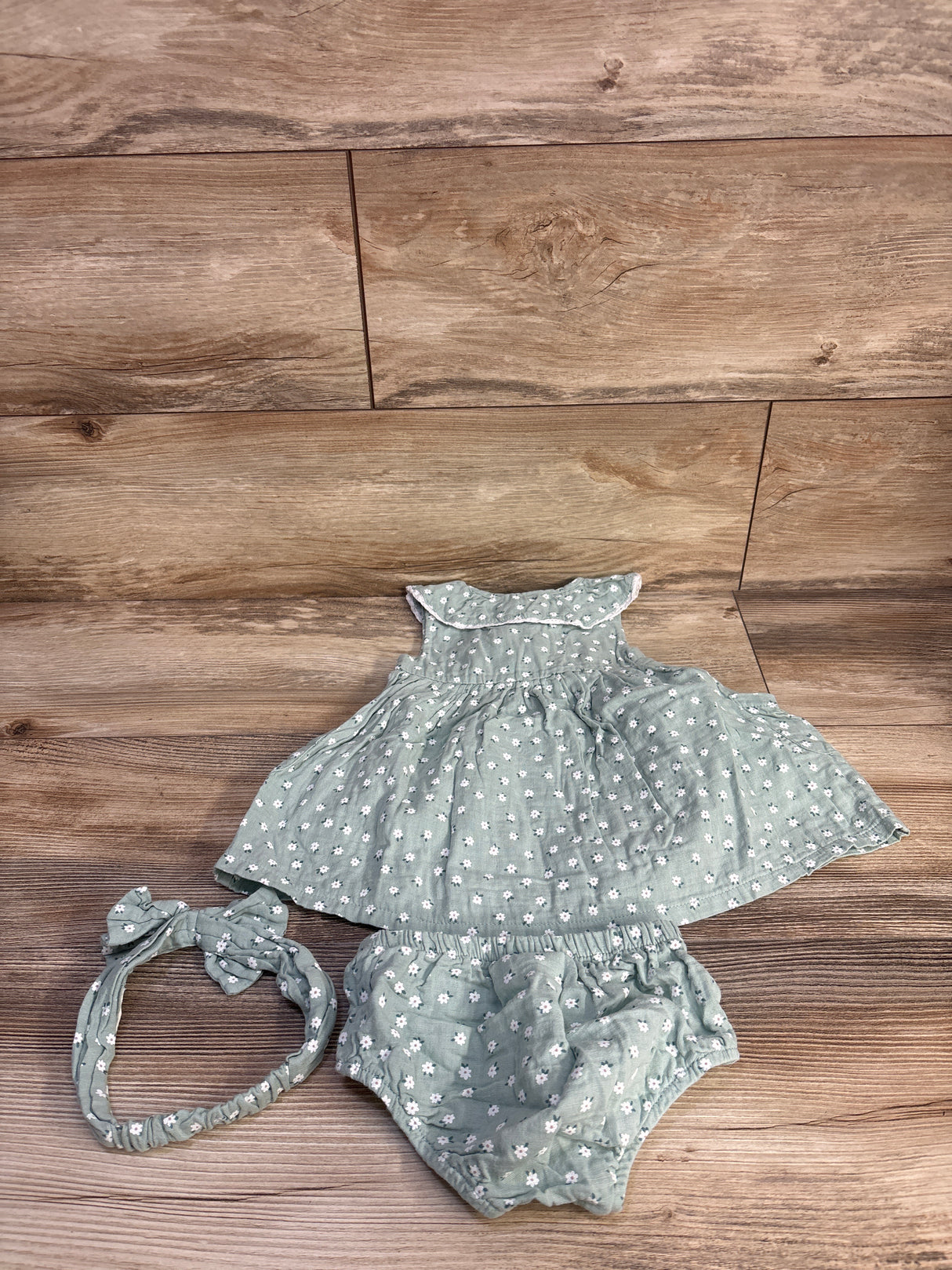 Mayoral 3pc Daisy Dress, Bloomers, & Headband Set Teal sz 6-9m