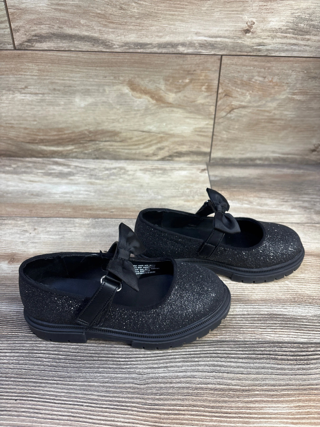 Cat & Jack Kori Lug Sole Mary Jane Flats, Black Glitter sz 11c