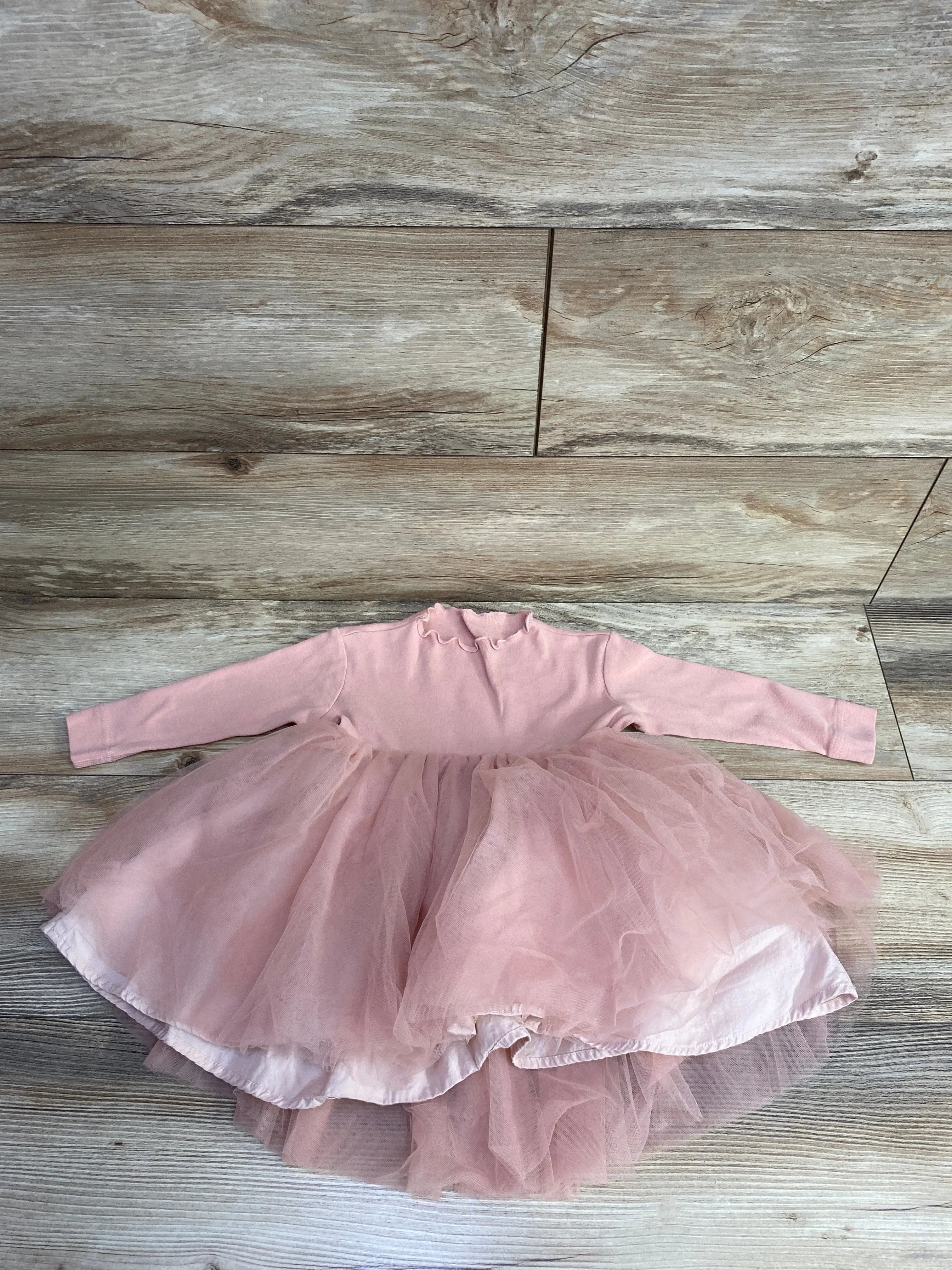 Amica Long Sleeve Lace Tulle Dress Pink Sz 7m-3T