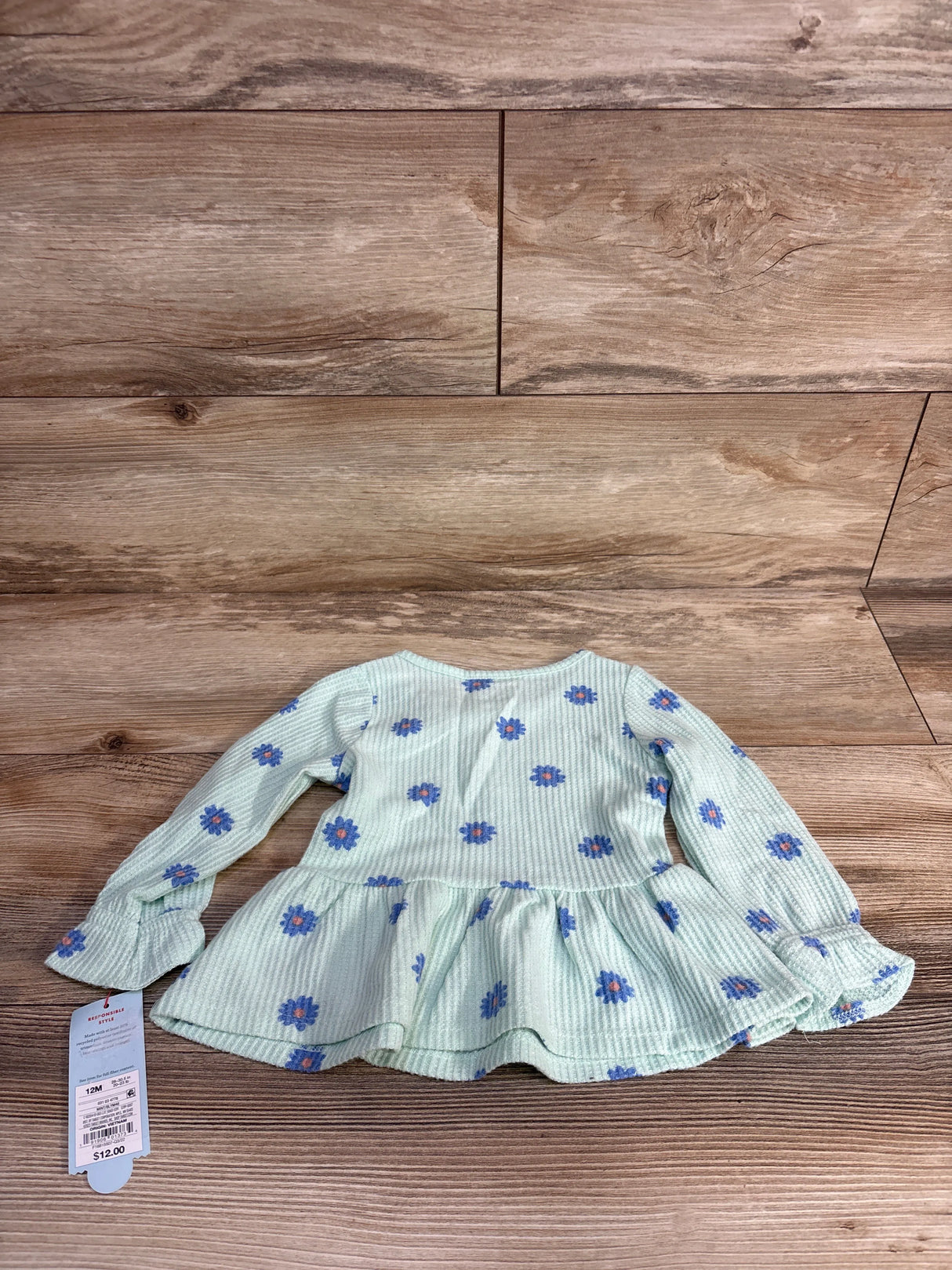 NEW Cat & Jack Floral Waffle Knit Peplum Top Mint sz 12m