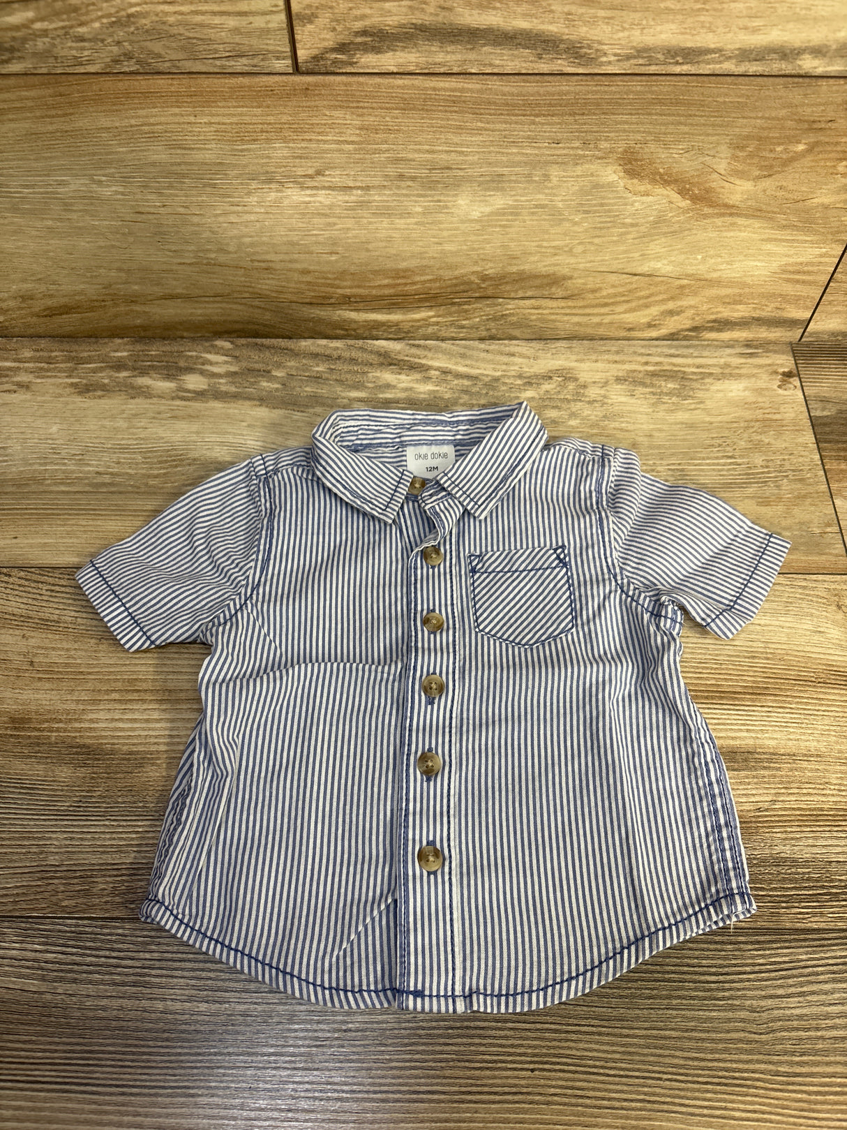 Okie Dokie Striped Button-Up Shirt Blue sz 12m