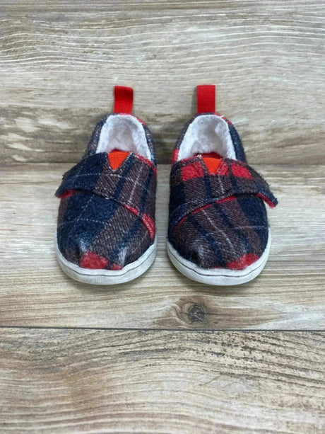 Toms Tartan Printed Felt/Faux Fur Alpargata Red Sz 7c - Me n Mommy To Be