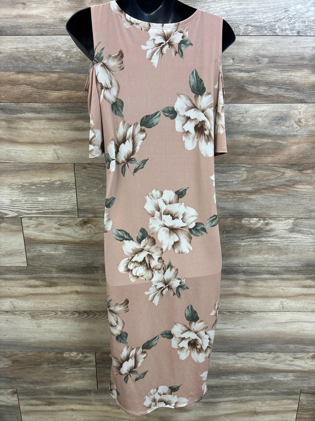 My Bump Cold Shoulder Floral Fitted Maternity Dress Pink sz Medium