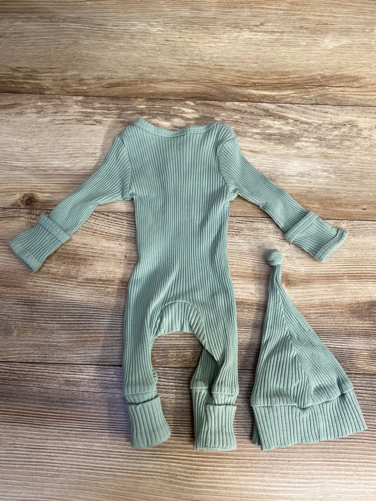 Ribbed 2pc Coverall & Hat Set Green sz Newborn