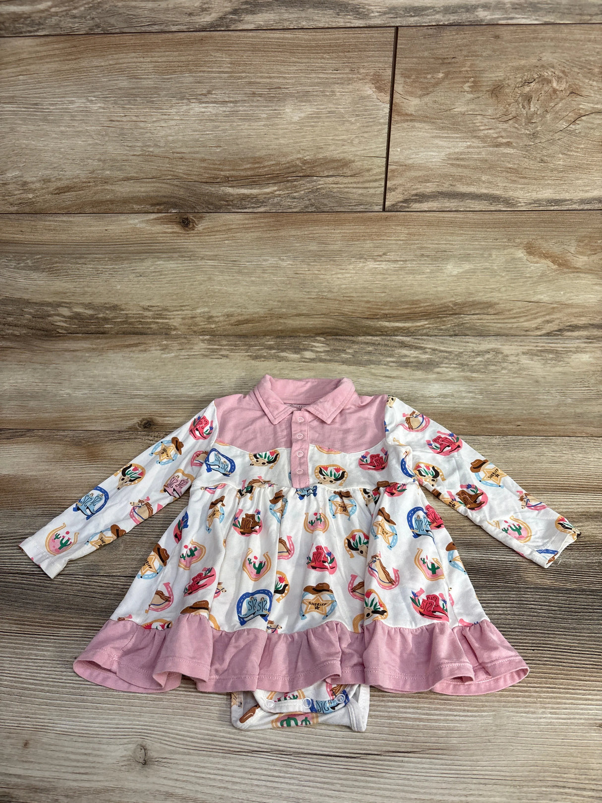 Angel Dear Cowboy Bodysuit Dress Western Horses Pink sz 12-18m