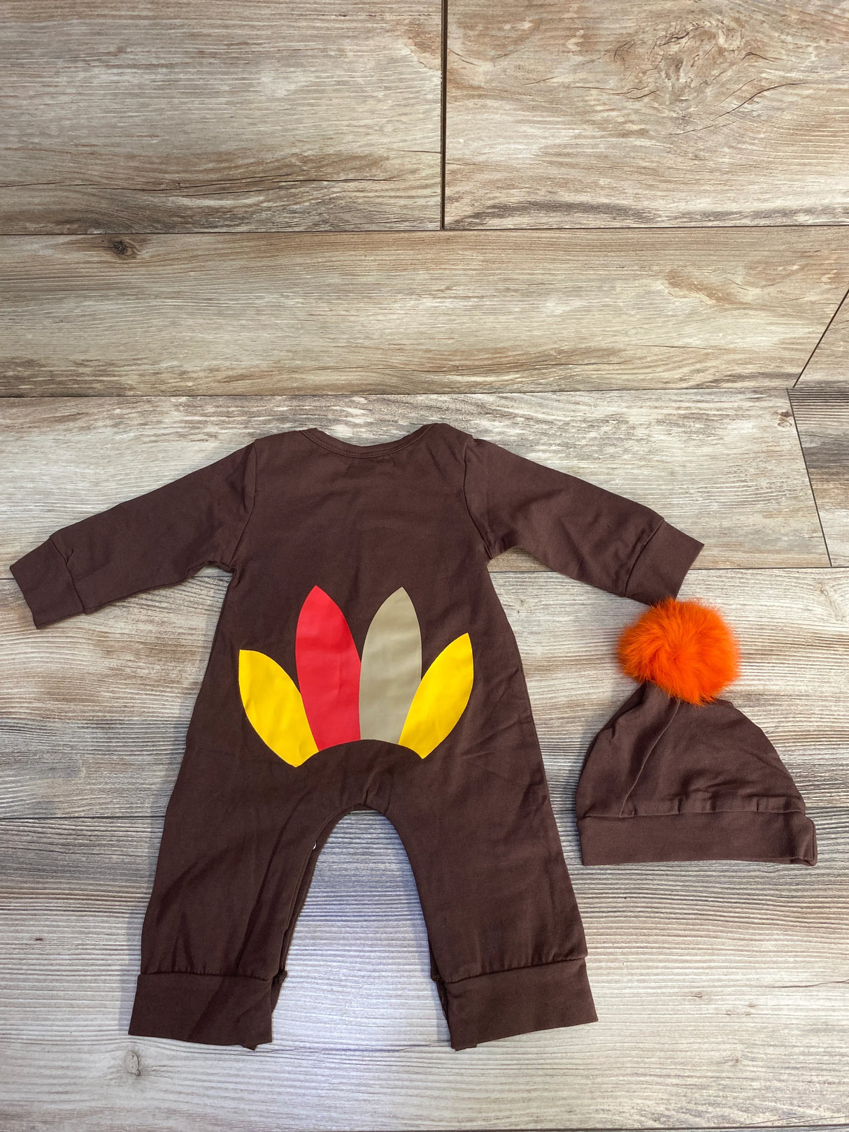 2pc Turkey Coverall & Hat Brown sz 3-6m