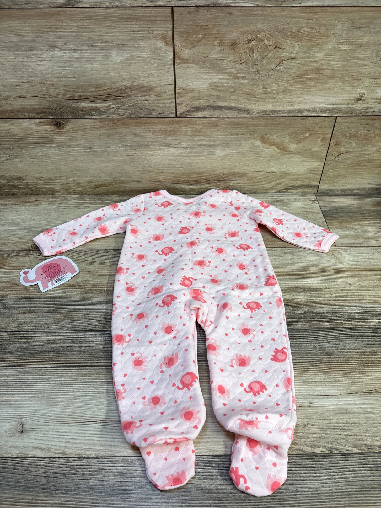 NEW Little Beginnings Quilted Elephant Print Sleeper Pink sz 6-9m