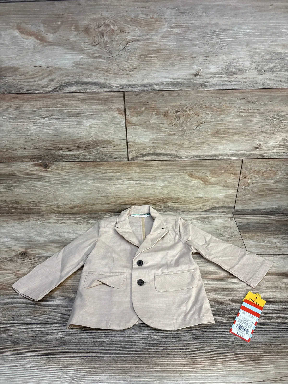 Light beige toddler boy blazer with two buttons and front pockets, new with tags