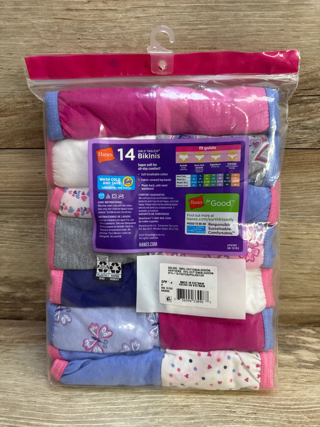 NEW Hanes Girls' Tagless Bikinis 14pk sz 8