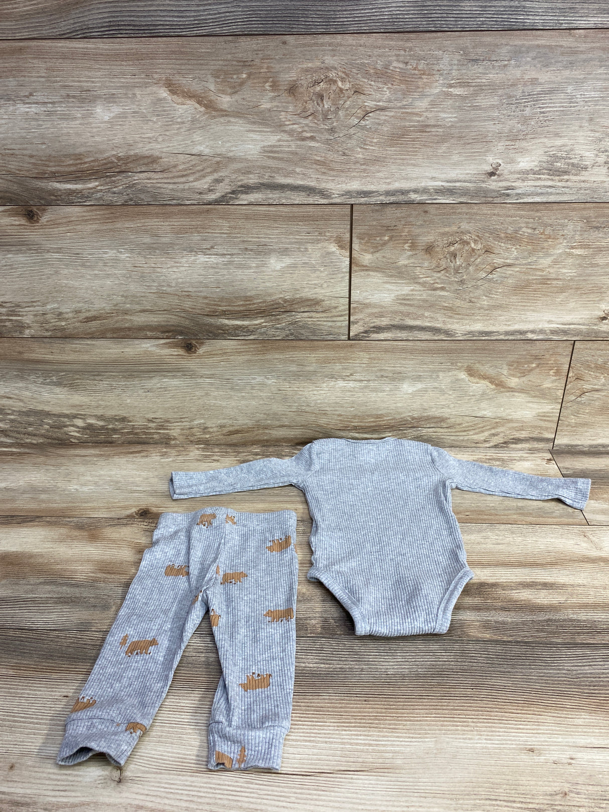 Pekkel 2pc Ribbed Bodysuit & Pig Bottoms Grey sz 6m