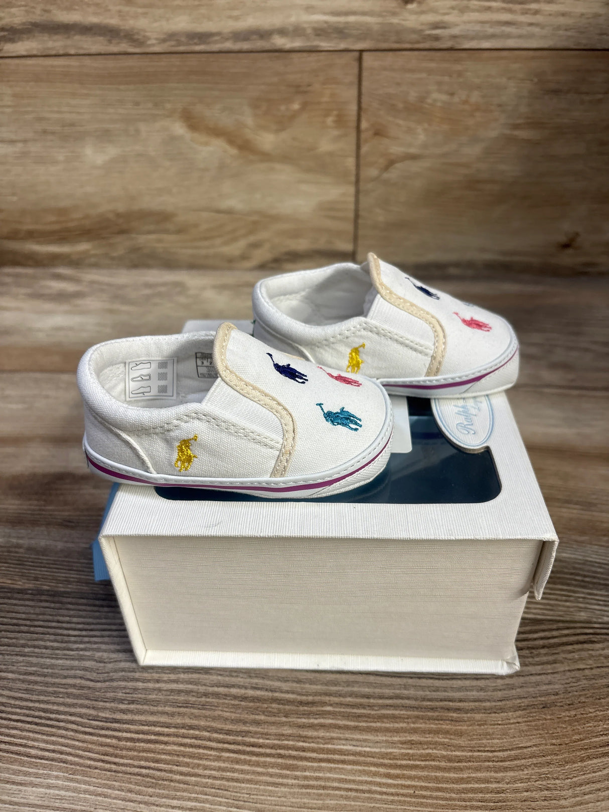 NEW Ralph Lauren Harbor Slip-On Oxfordcloth Crib Shoes White sz 3c
