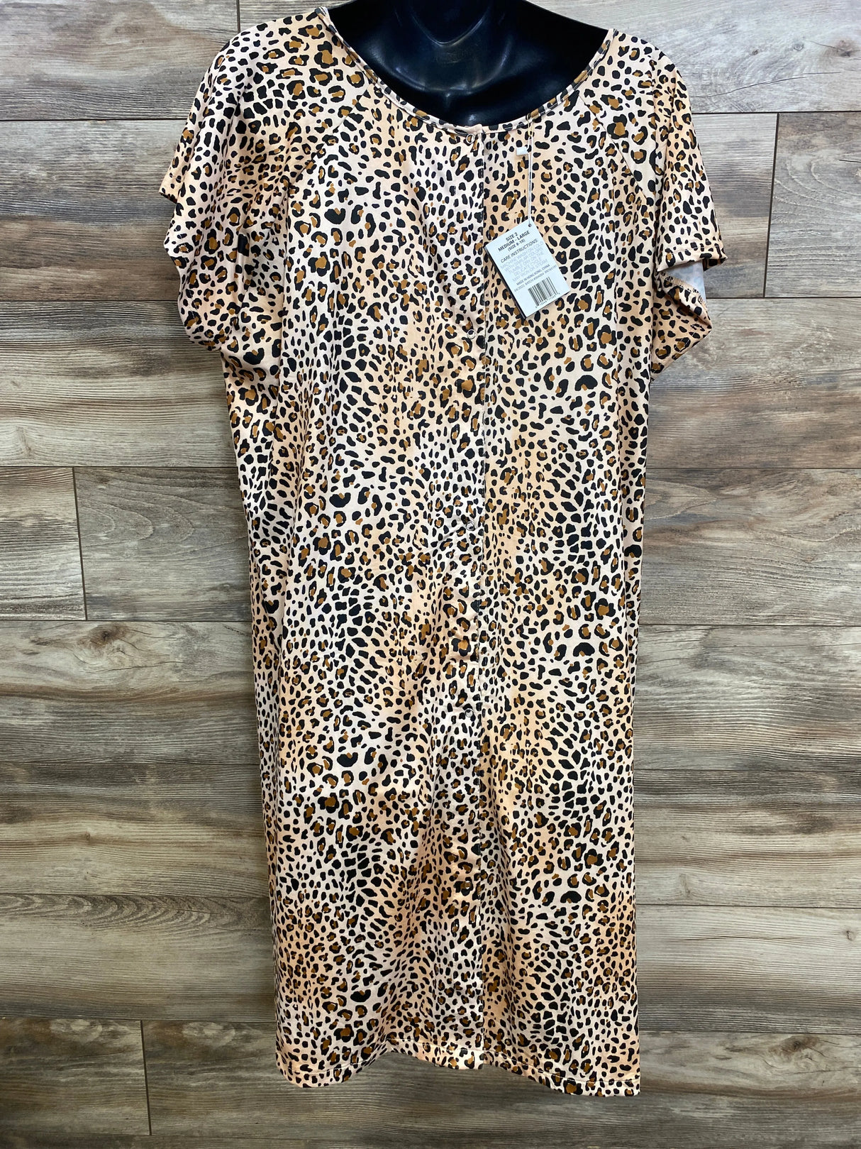 NEW Three Little Tots Leopard Labor & Delivery Gown Beige sz Medium/Large - Me n Mommy To Be
