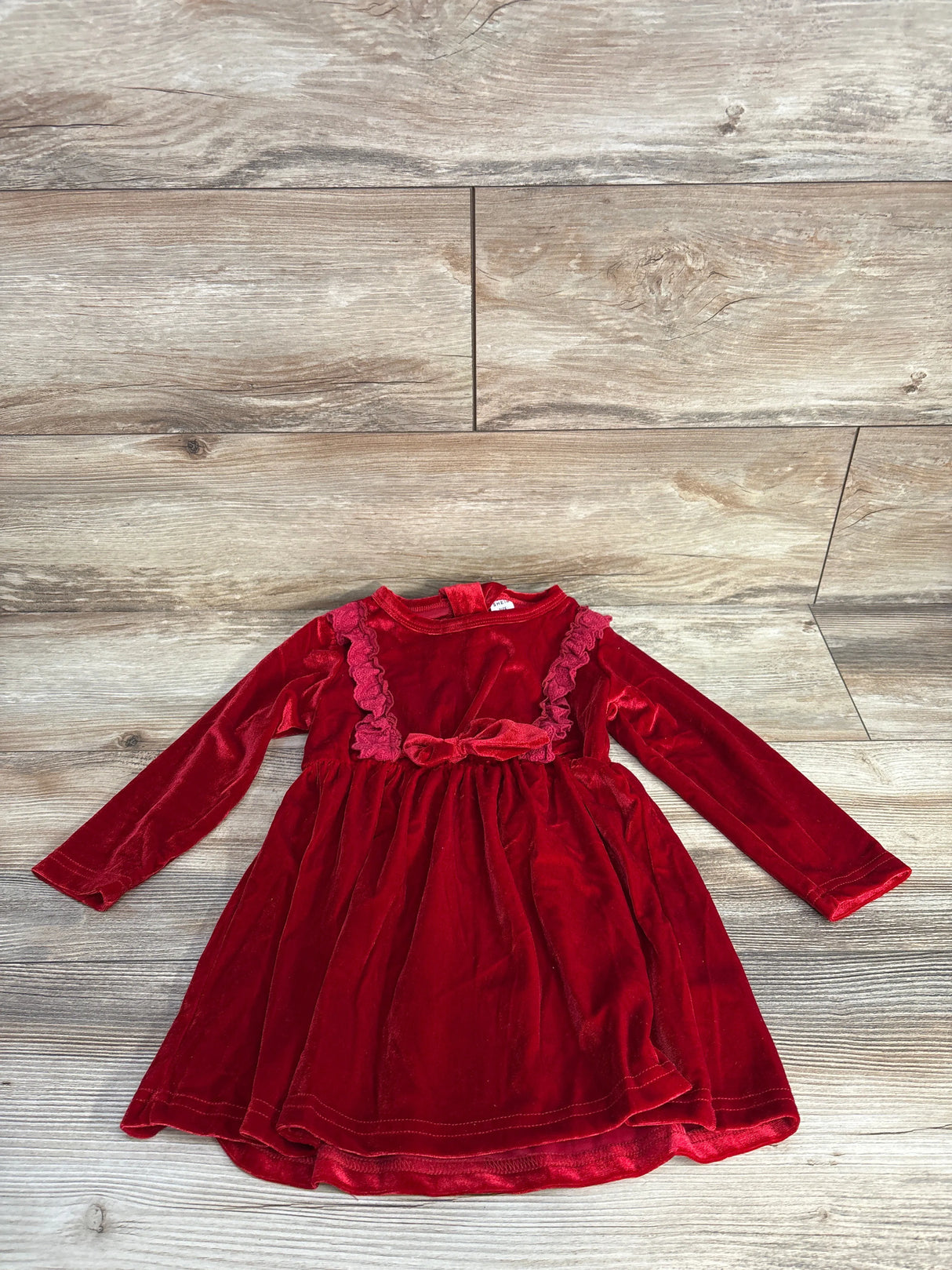 Shein 2pc Velvet Bow Dress & Headband Set Red sz 2-3T