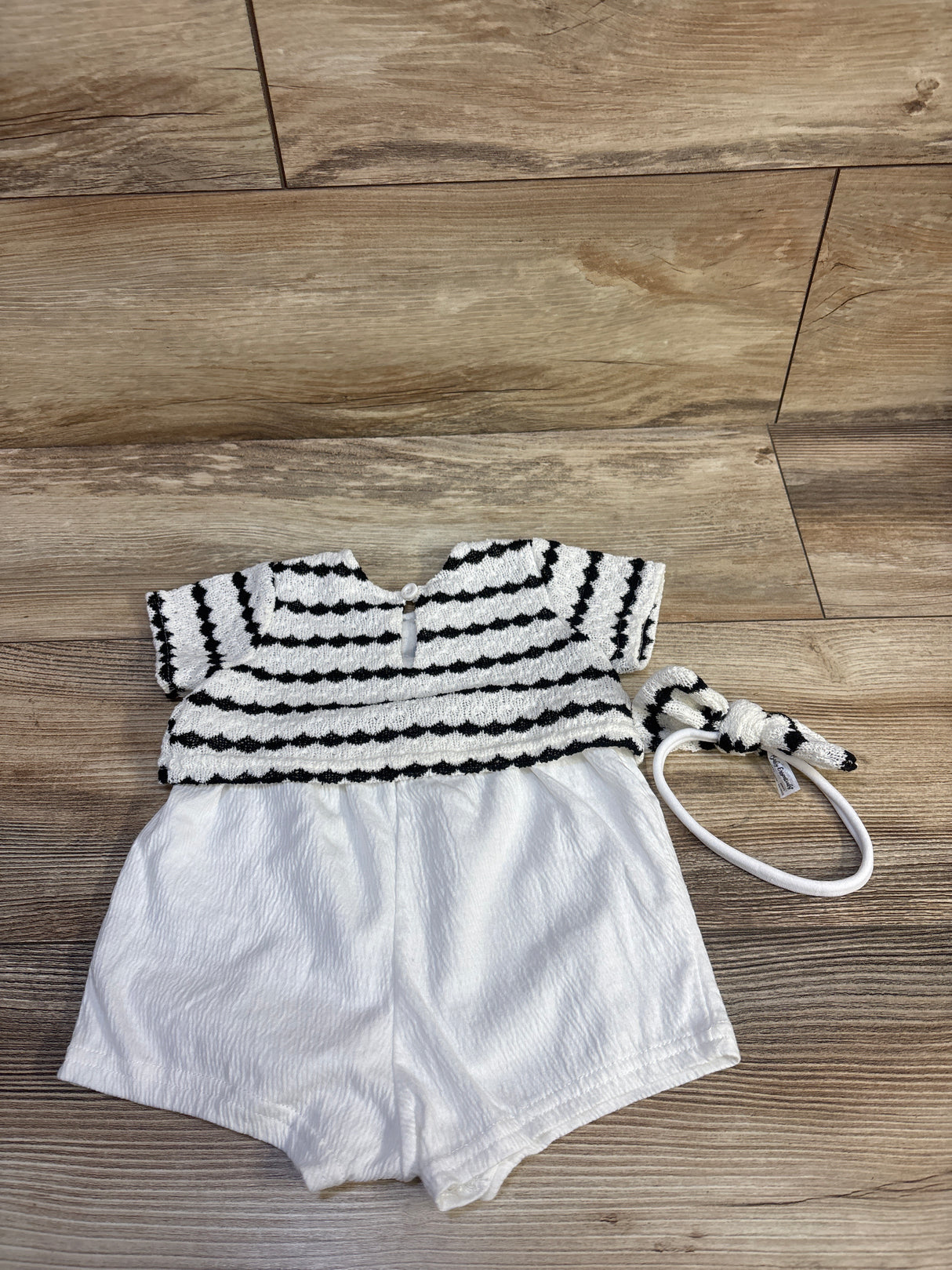 Baby Essentials 2pc Striped Romper & Headband Set White sz 6/9m