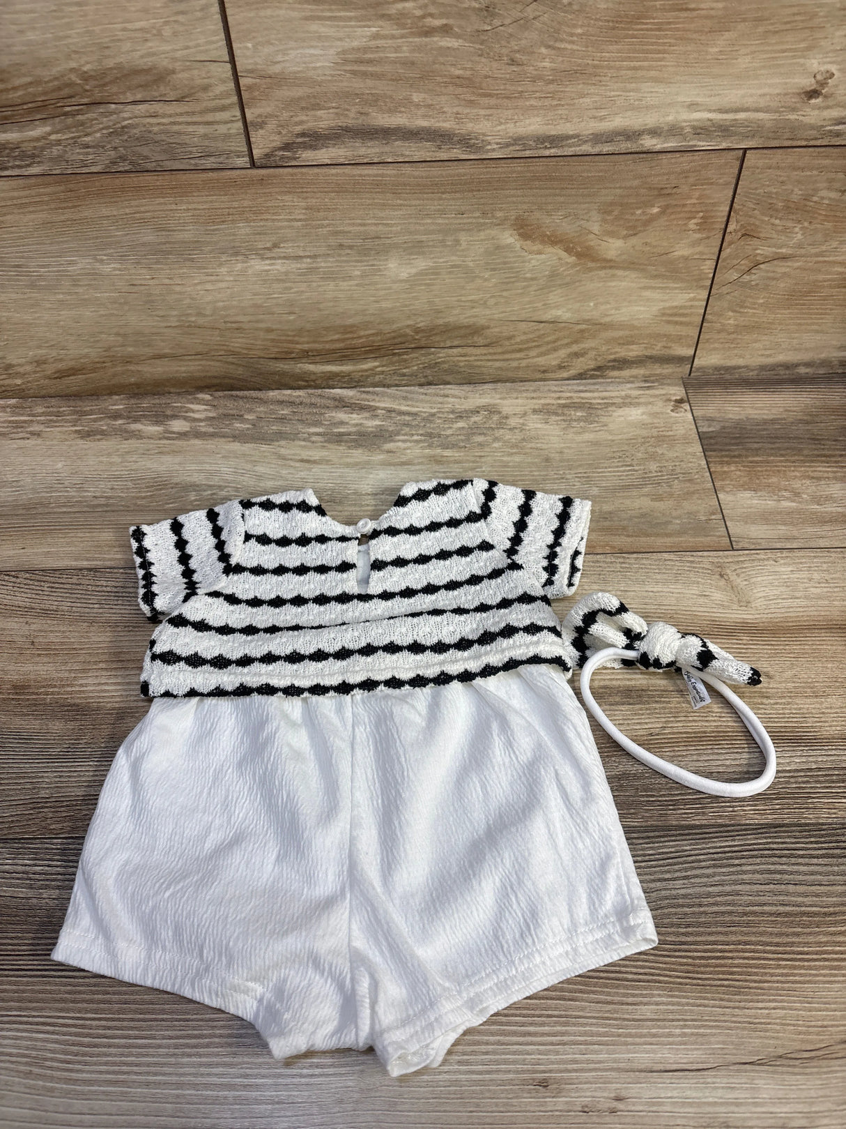 Baby Essentials 2pc Striped Romper & Headband Set White sz 6/9m