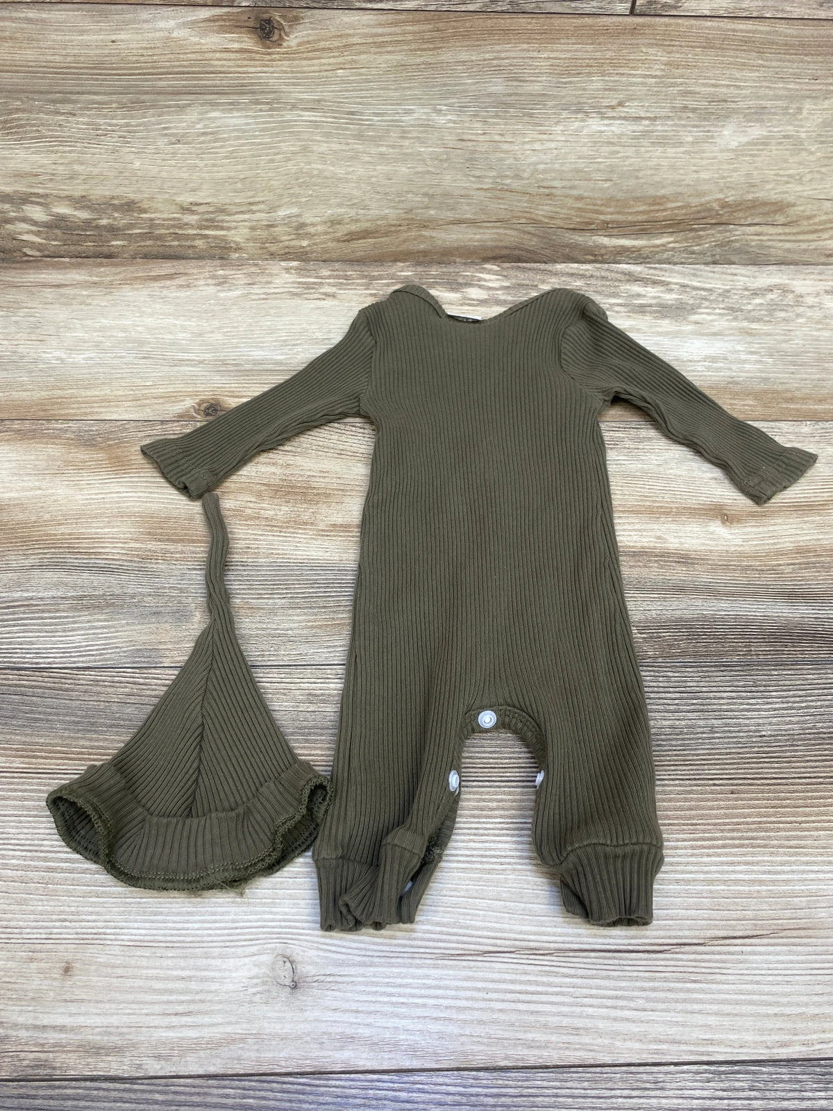 Hi Im New Here 2pc Ribbed Coverall & Hat Set Green sz 0-3m