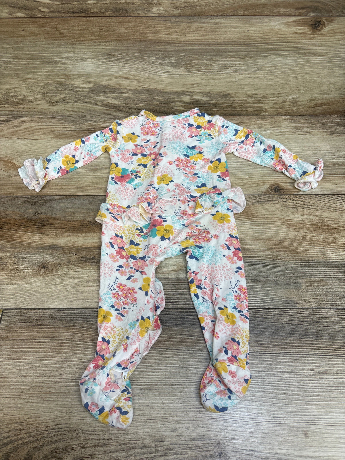 Little Me Floral Bamboo Ruffle Sleeper White sz 9m