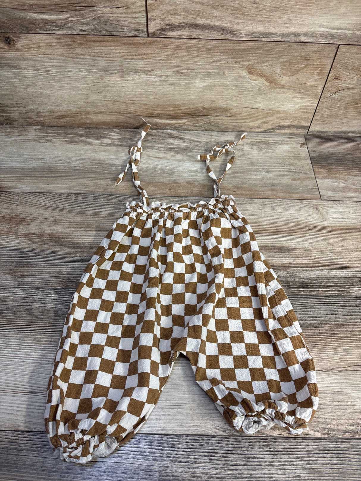 Checkered Sleeveless Jumpsuit Brown sz 9-12m