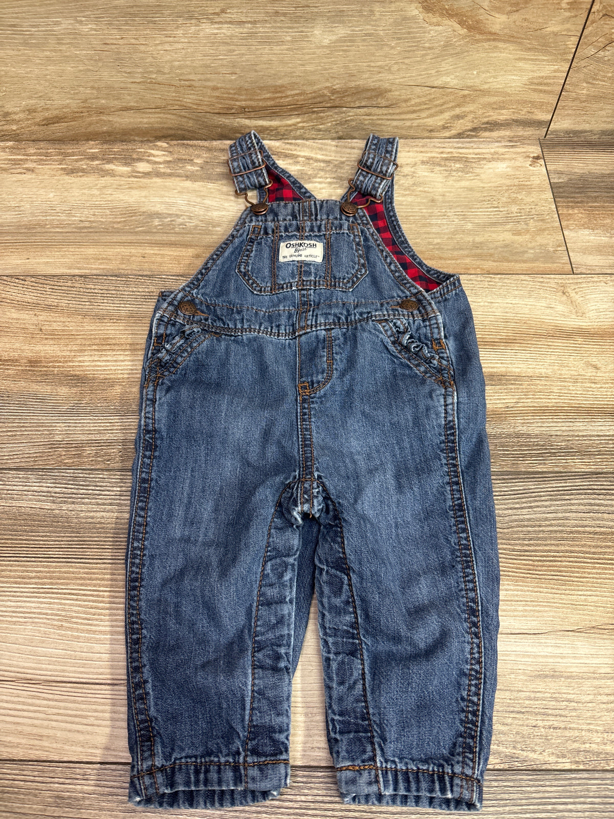 OshKosh Plaid Lined Denim Overalls Blue sz 9m