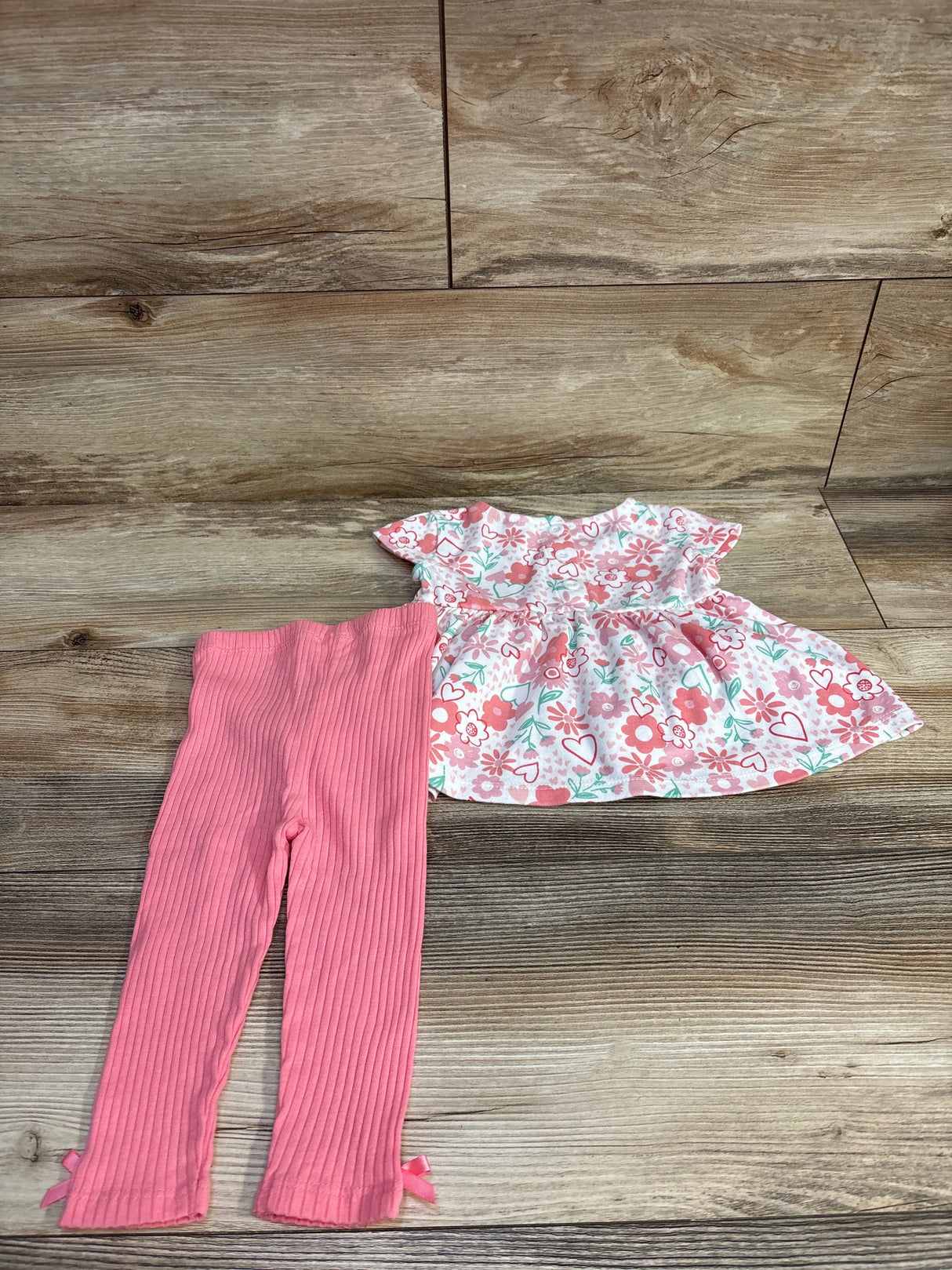 Little Beginnings 2pc Floral Peplum Top & Ribbed Bottoms Set White sz 12m