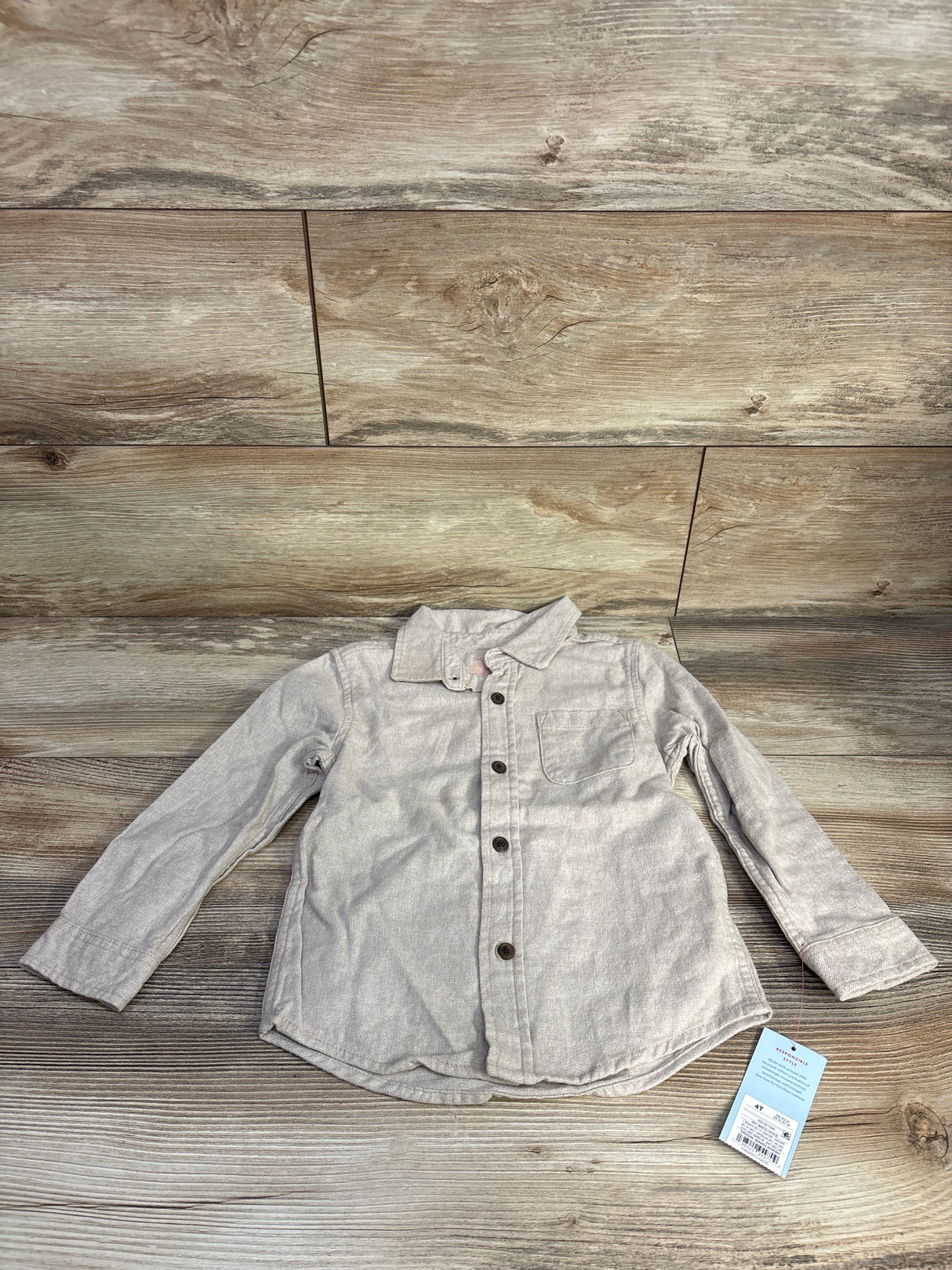 NEW Cat & Jack Woven Button Up Shirt Beige sz 4T
