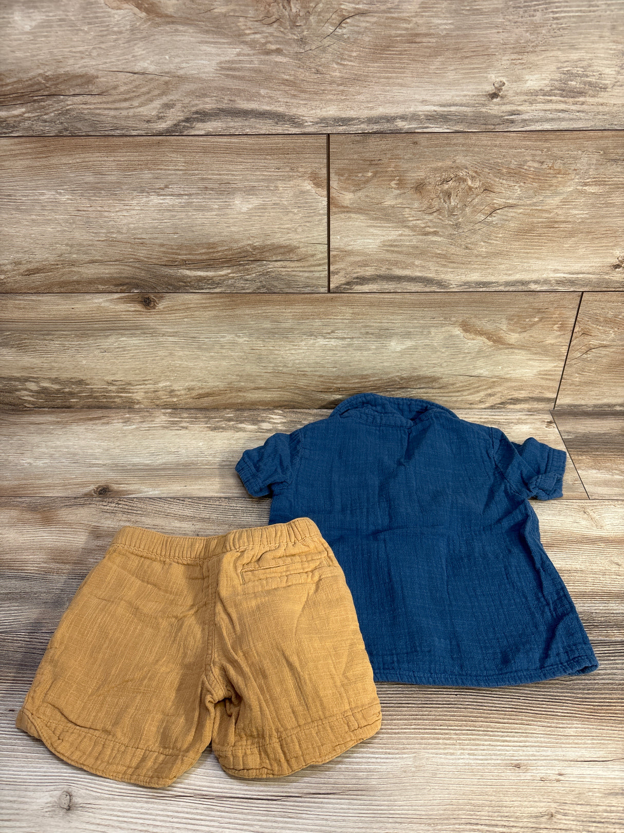 Cat & Jack 2pc Gauze Button Up Shirt & Short Set Blue sz 4T
