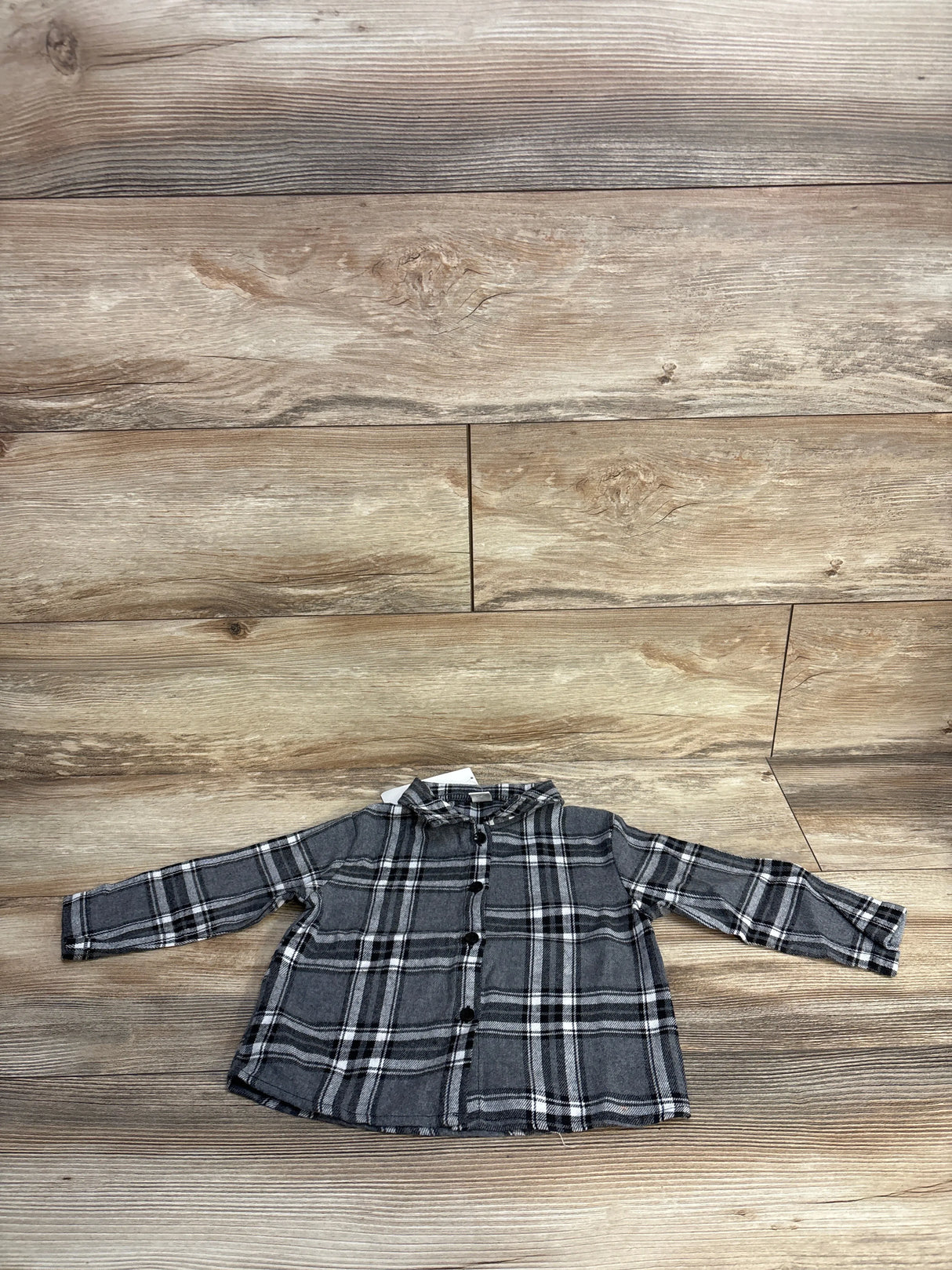 NEW Shein Plaid Button Up Flannel Grey sz 12-18m