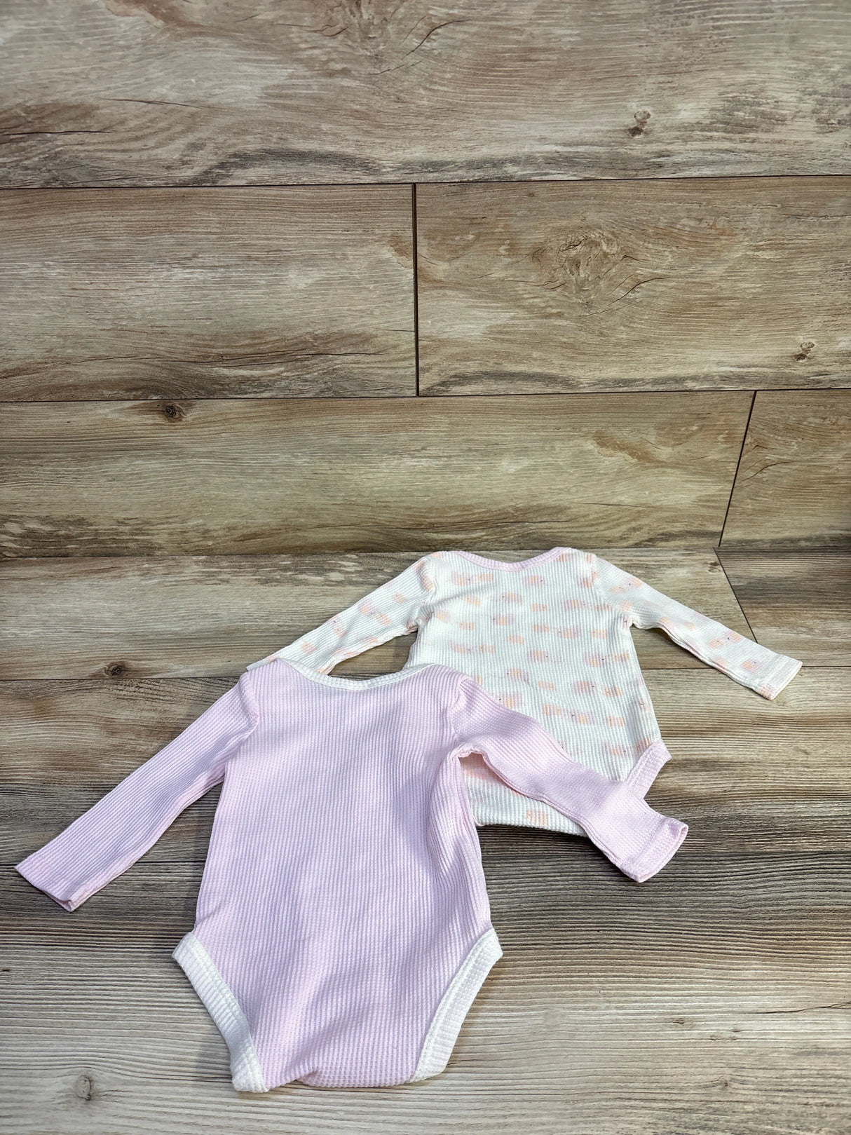 Little Beginnings 2pk Waffle Knit Long Sleeve Bodysuits Pink sz 3-6m