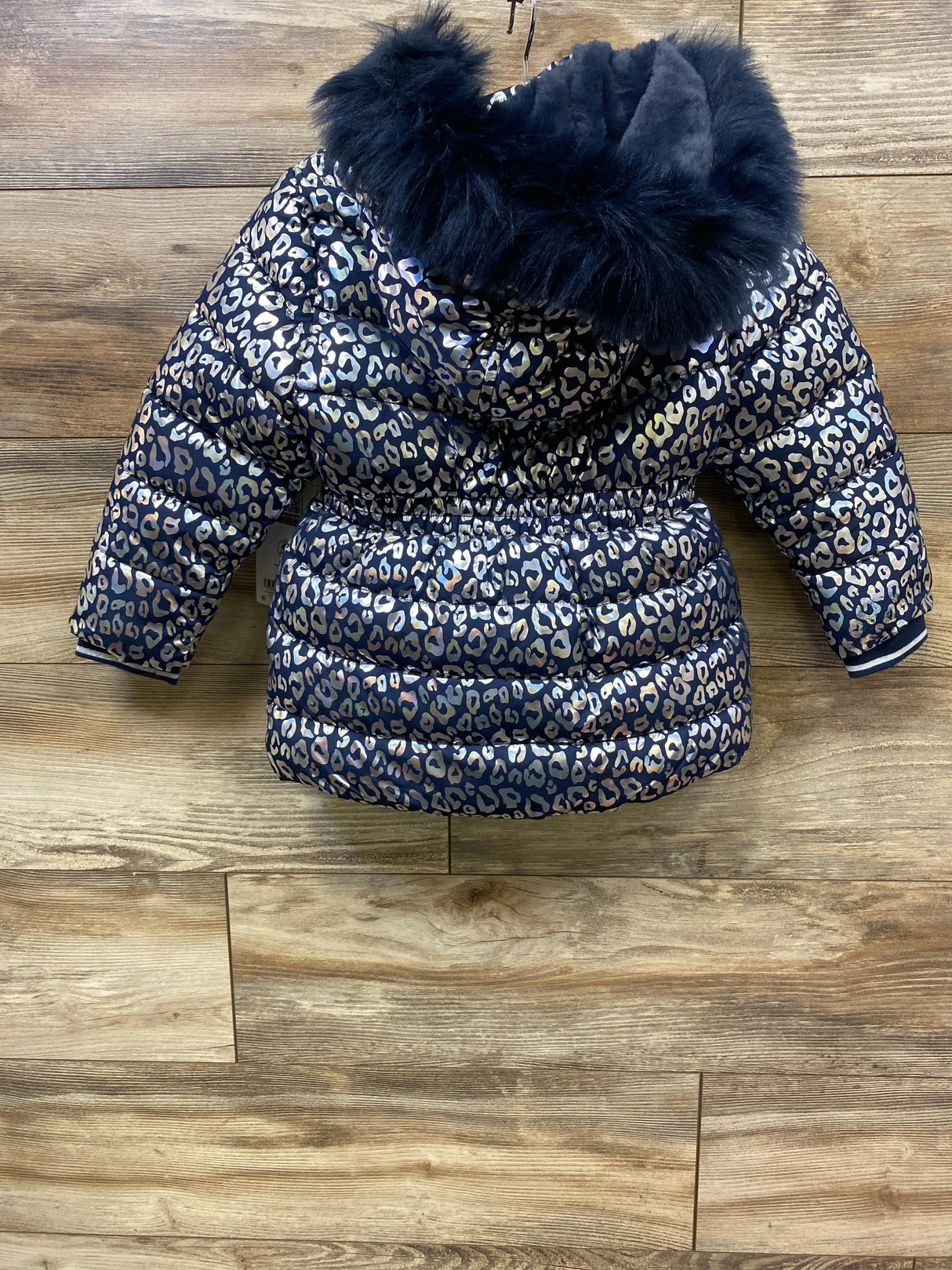 NEW Members Mark Metallic Leopard Print Puffer Coat Navy sz 4T