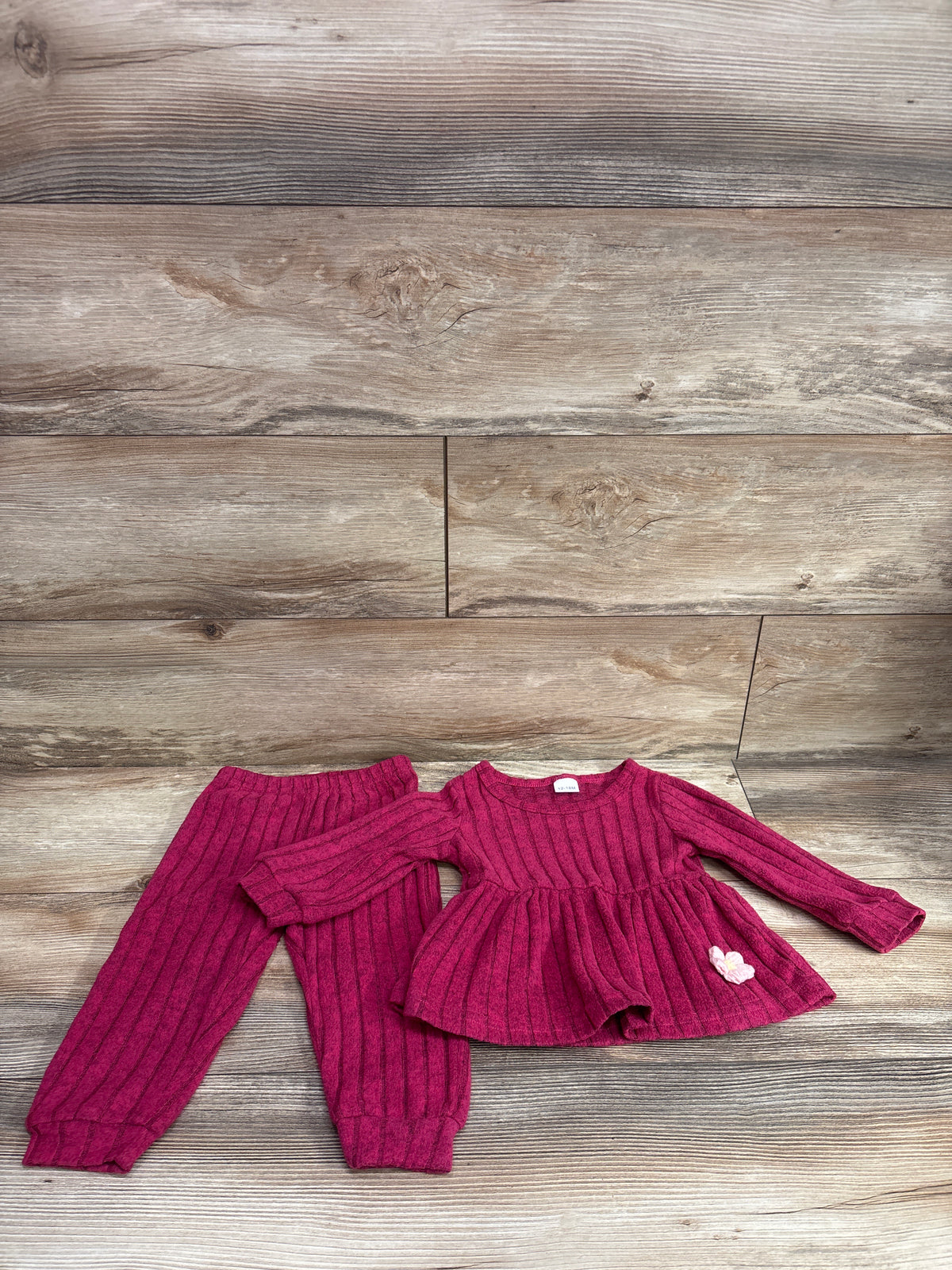 Bekarsy 2pc Knit Long Sleeve Peplum Top & Pants Set Pink sz 12-18m