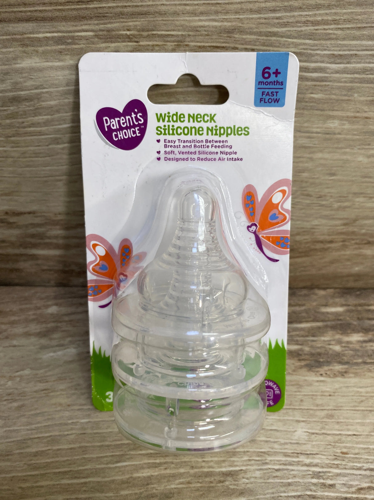NEW Parent's Choice 3Pk Wide Neck Silicone Nipples 6m+ Fast Flow - Me n Mommy To Be