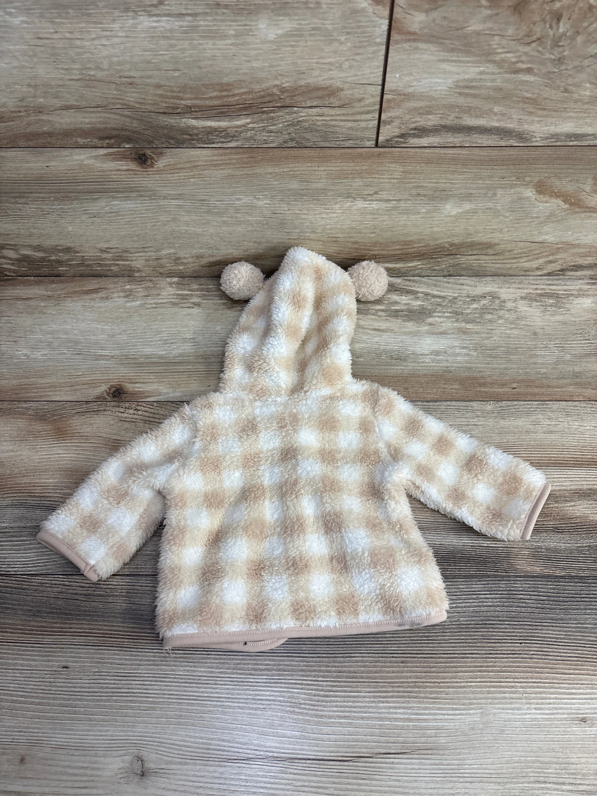 Cat & Jack Full Zip Checkered Plush Jacket Beige sz 0-3m