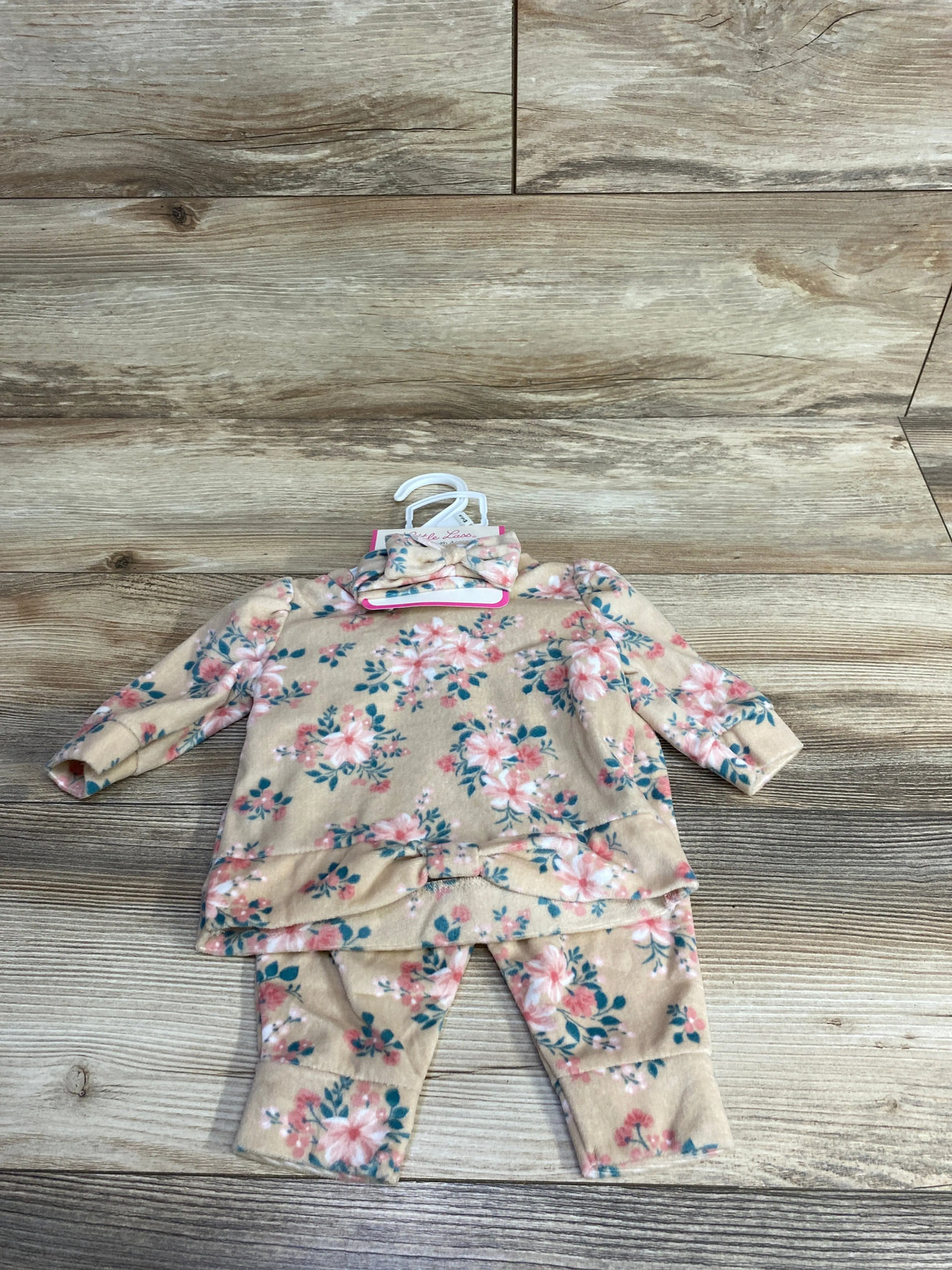 NEW Little Lass 3pc Floral Shirt & Pants Set Beige sz 0-3m
