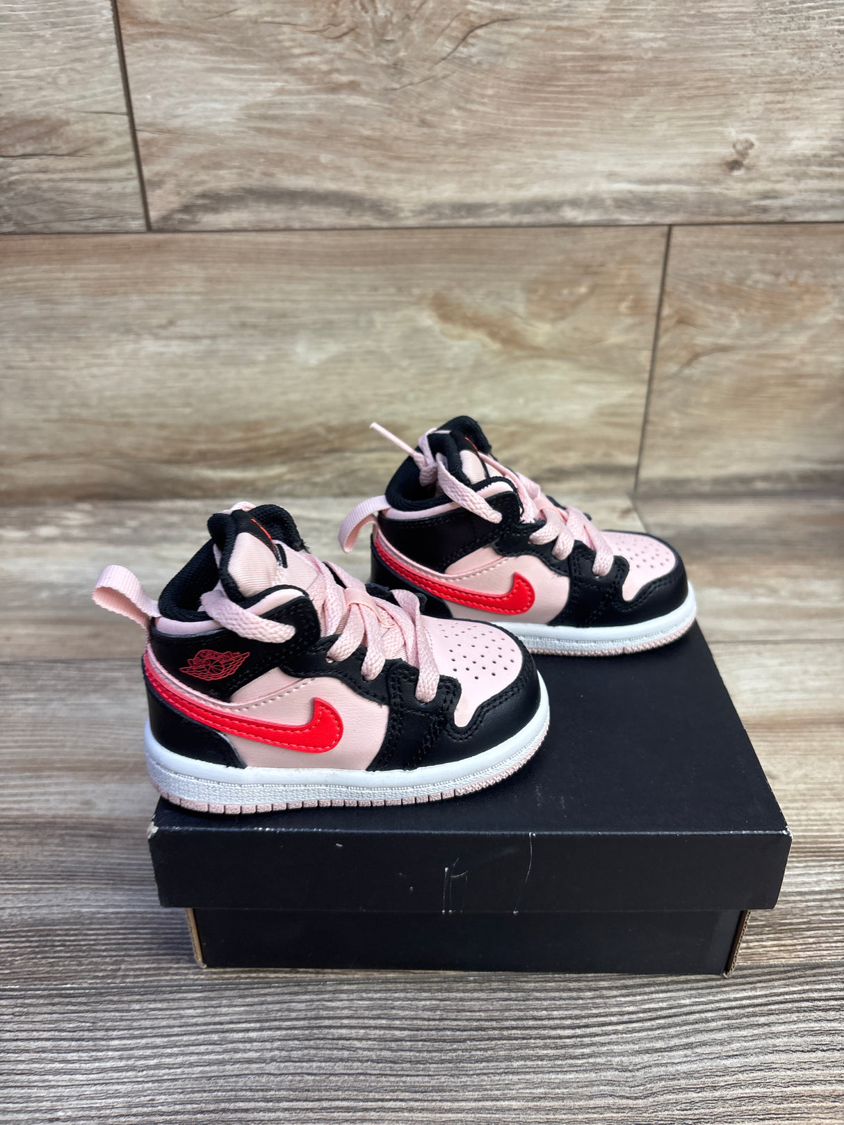 Air Jordan 1 Mid TD 'Black Pink Crimson' Sneakers sz 4c
