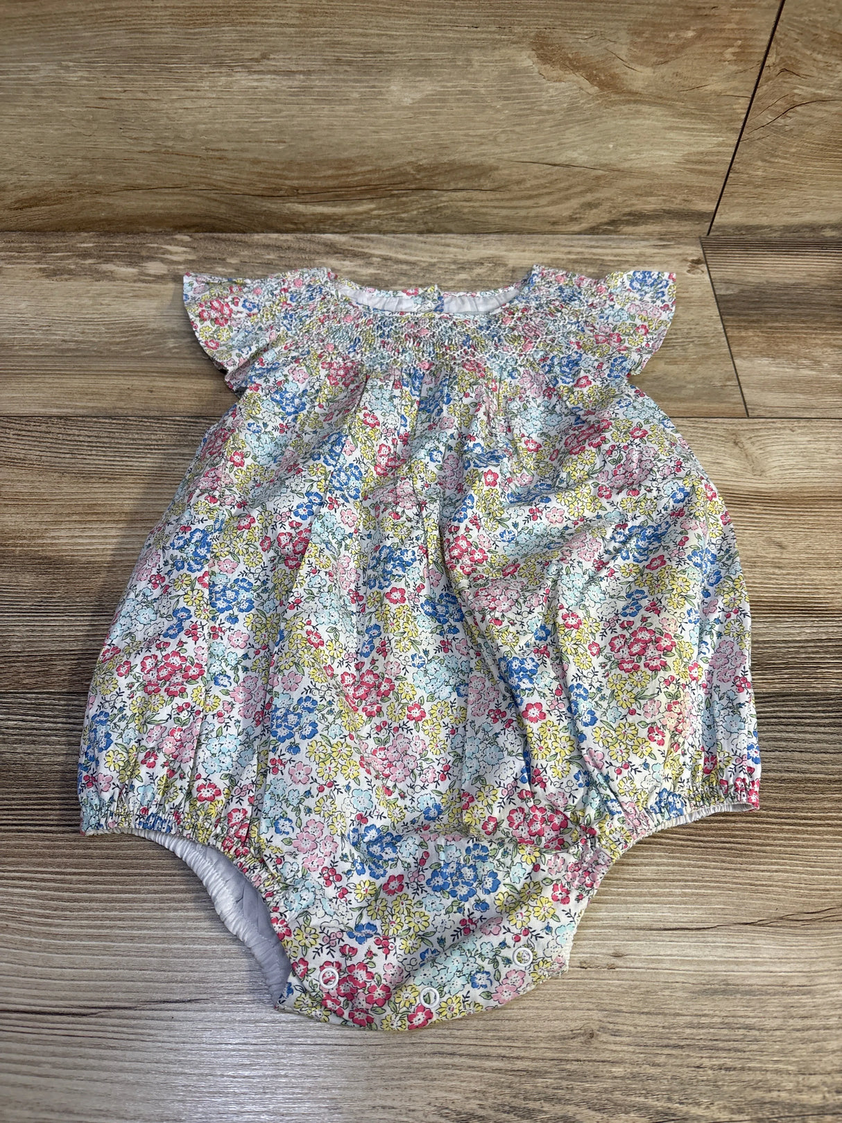 Question Everything Floral Hand-Smocked Bubble Romper White sz 18-24m