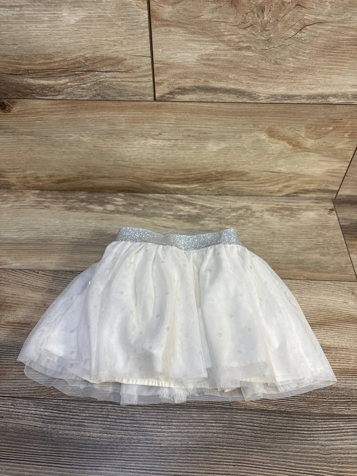 White tulle tutu skirt with silver glitter waistband for baby or toddler girl